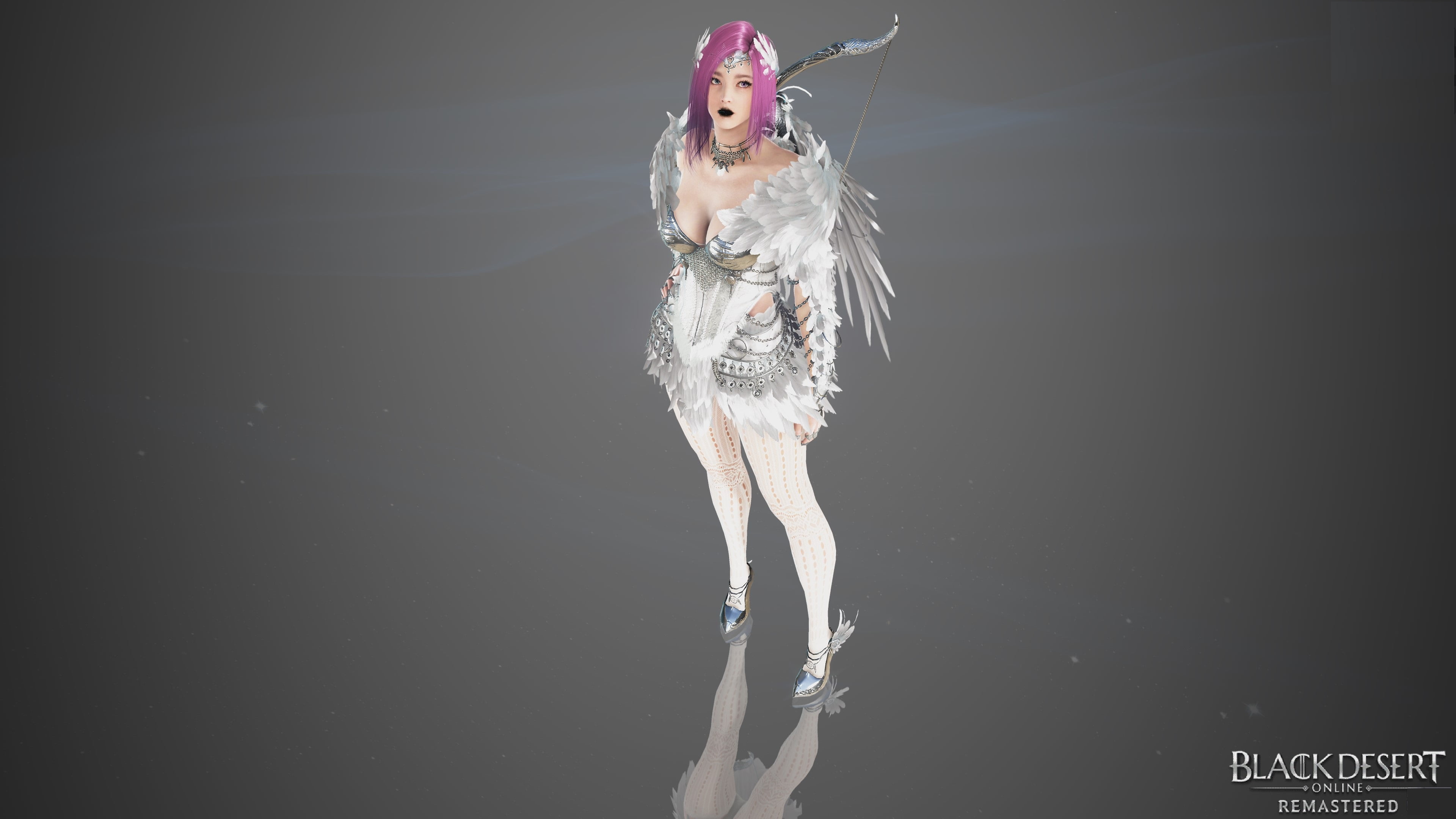 black, Girl Band, arrows, grey, punk, Chara, feathers, dark, black desert online, choker, black lipstick, punks, heterochromia, eyes, 4K, wings, Black Desert, HD Wallpaper