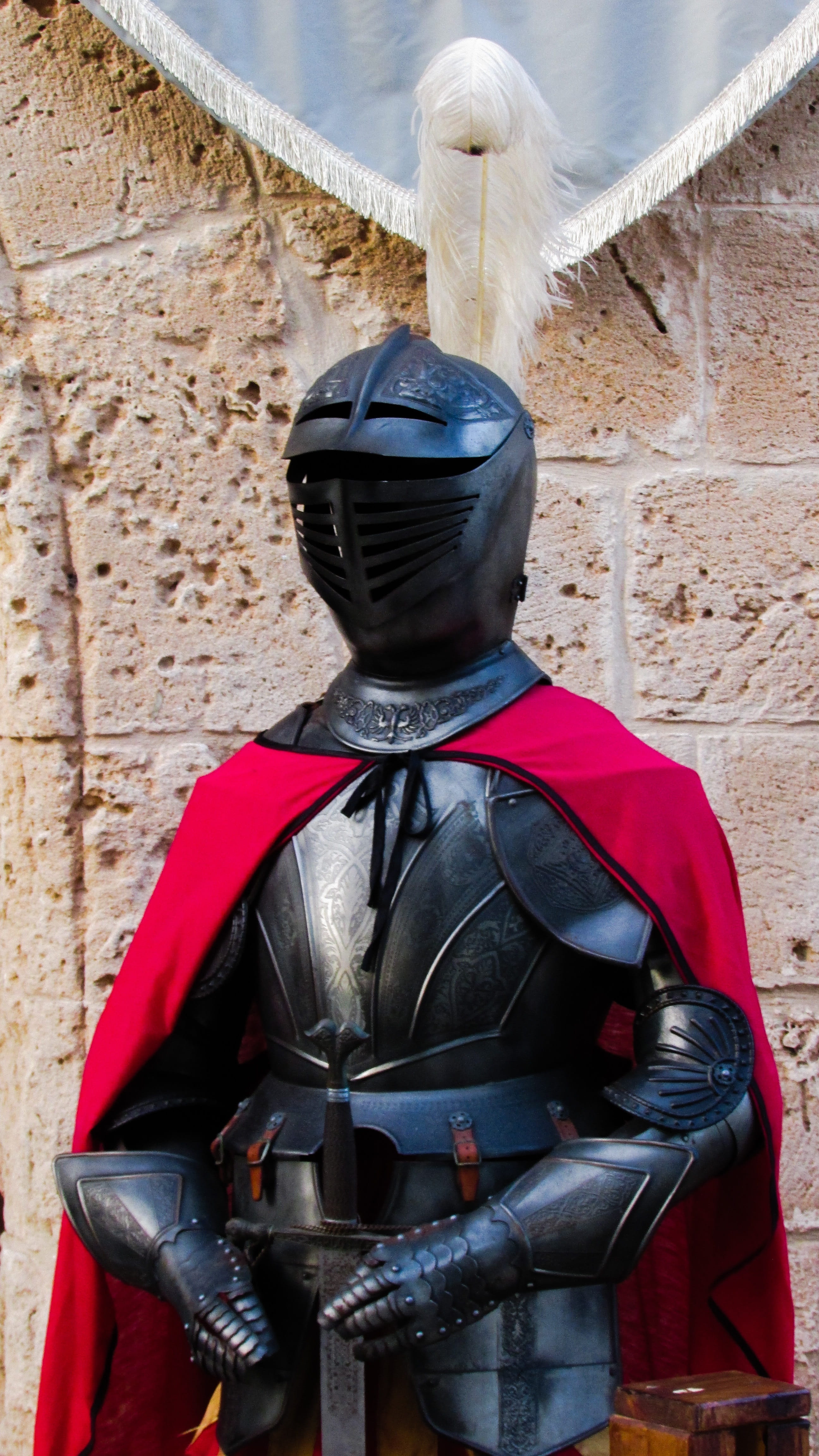 built structure, stone wall, men, Medieval, cyprus, shiny, wall - building feature, knight - Person, Metal, guard, vintage, Helmet, suit, Armor, representation, Phone HD Wallpaper