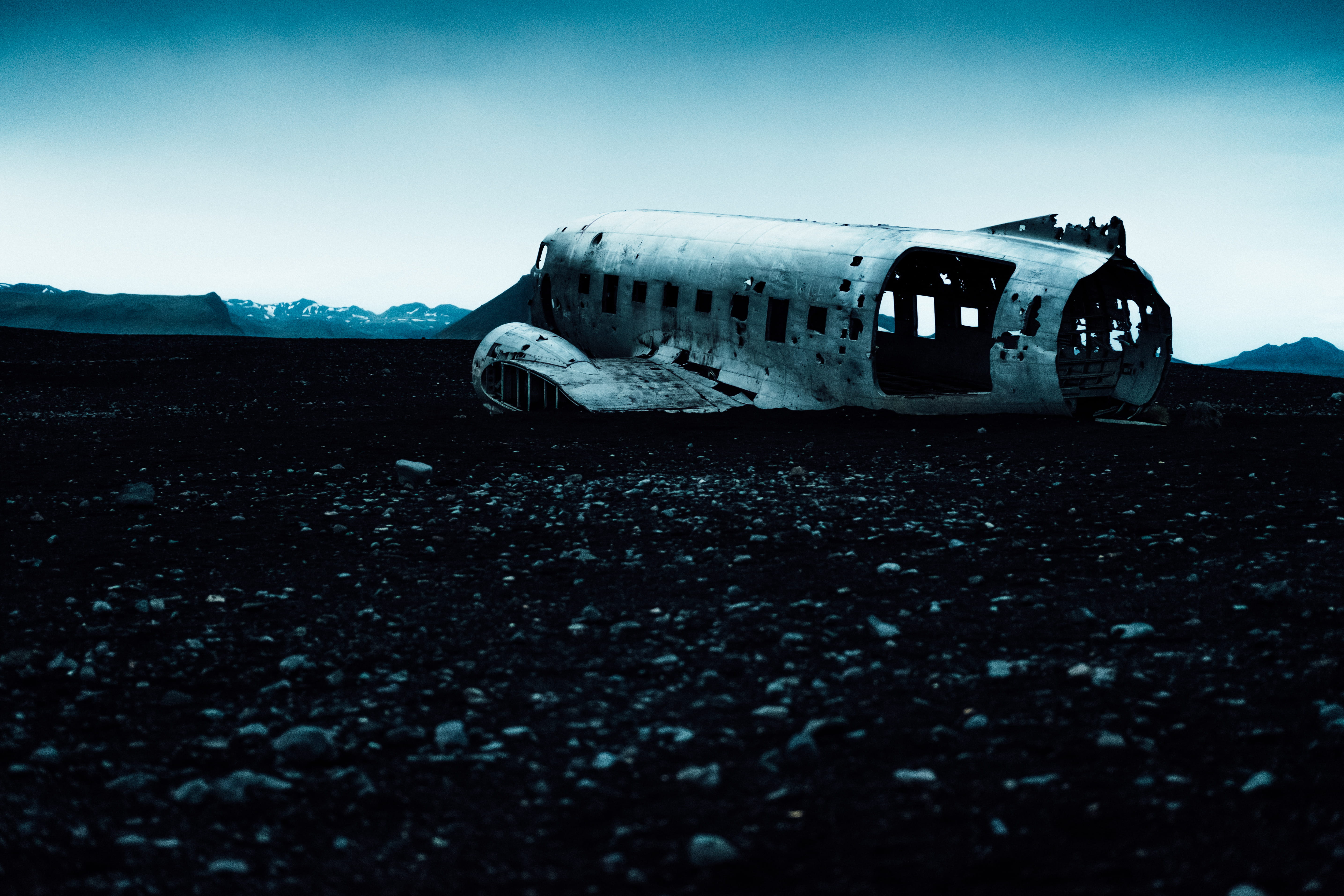 truck, transportation, run-down, environment, sky, clear sky, solheimasandur plane wreck, dark, crash, aircraft, outdoors, nature, air vehicle, abandoned, HD Wallpaper