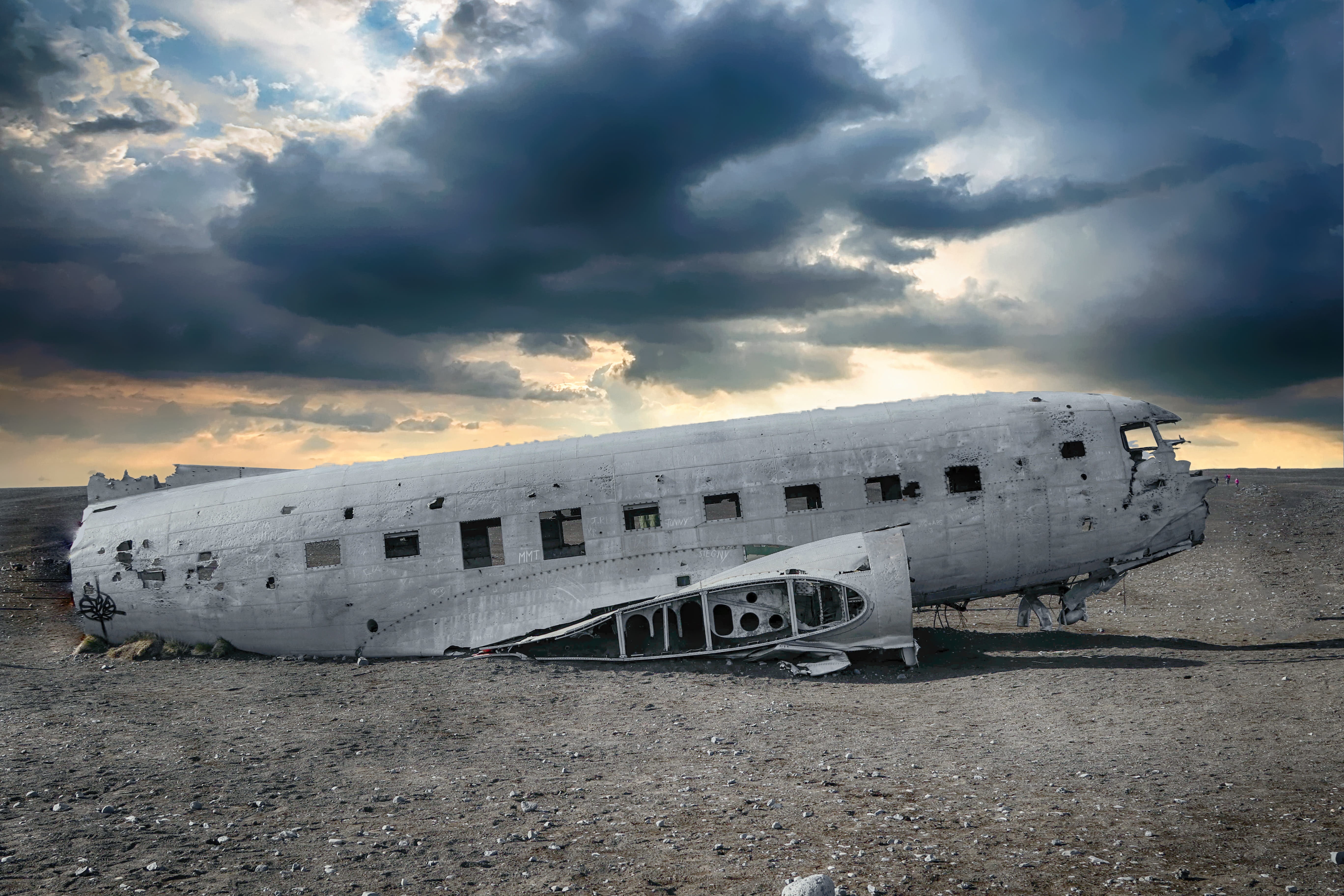 beach, sunset, damage, sea, aircraft, air vehicle, transport, navy, storm, jet, abandoned, plane, dramatic sky, crash, cloud - sky, nature, aviation, airplane, HD Wallpaper