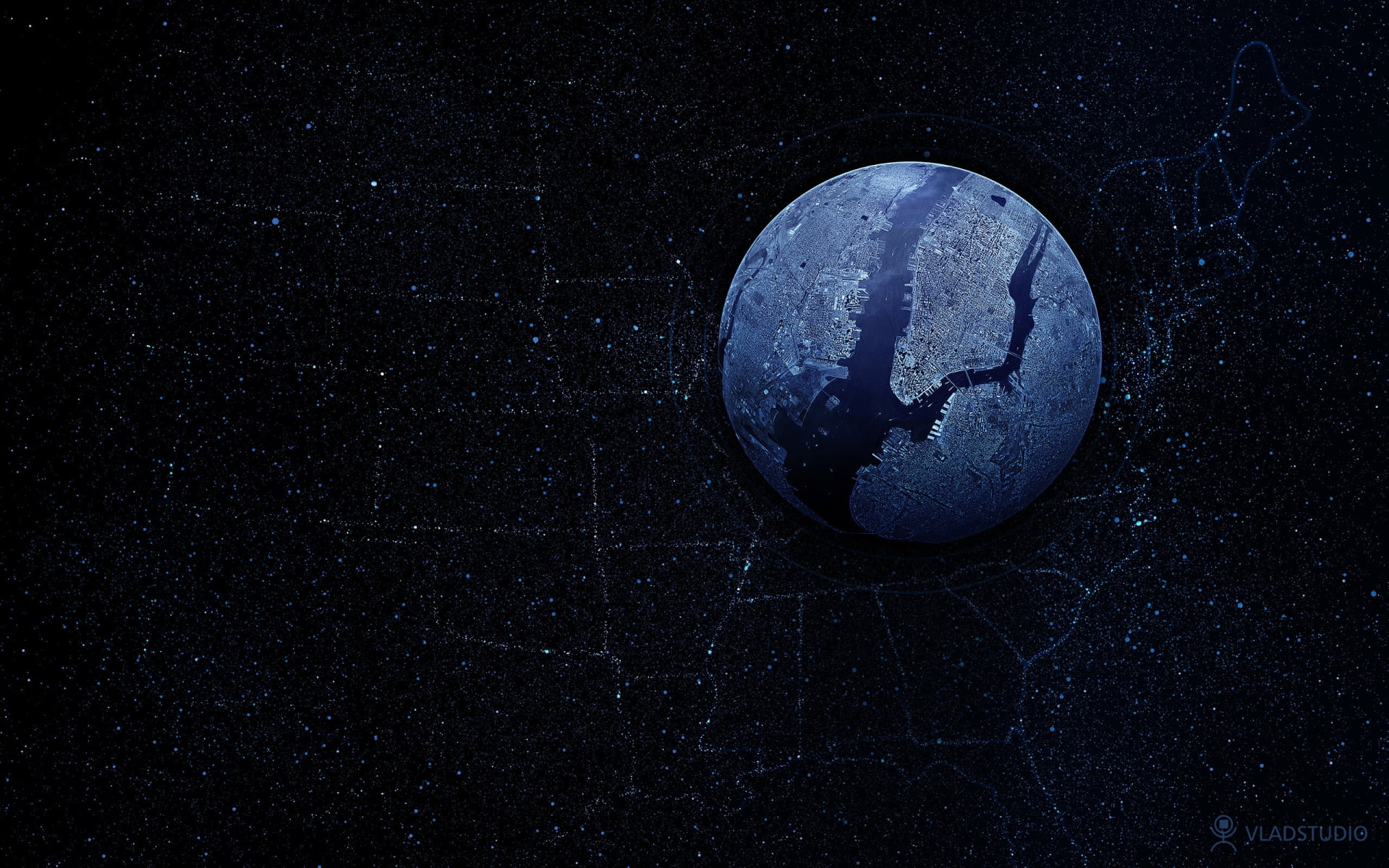 sphere, nature, Vladstudio, map, USA, planet - space, planet, illustration, universe, New York City, star, sport, space, plant, Overcompensating, star field, HD Wallpaper