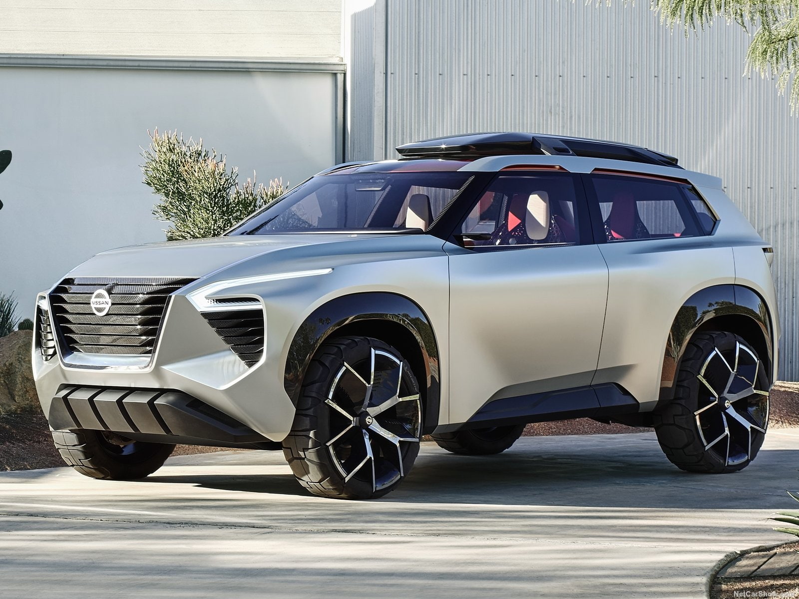 SUV, parking, no people, building exterior, road, garage, parking lot, built structure, stationary, tree, outdoors, architecture, Nissan Xmotion Concept 2018, HD Wallpaper
