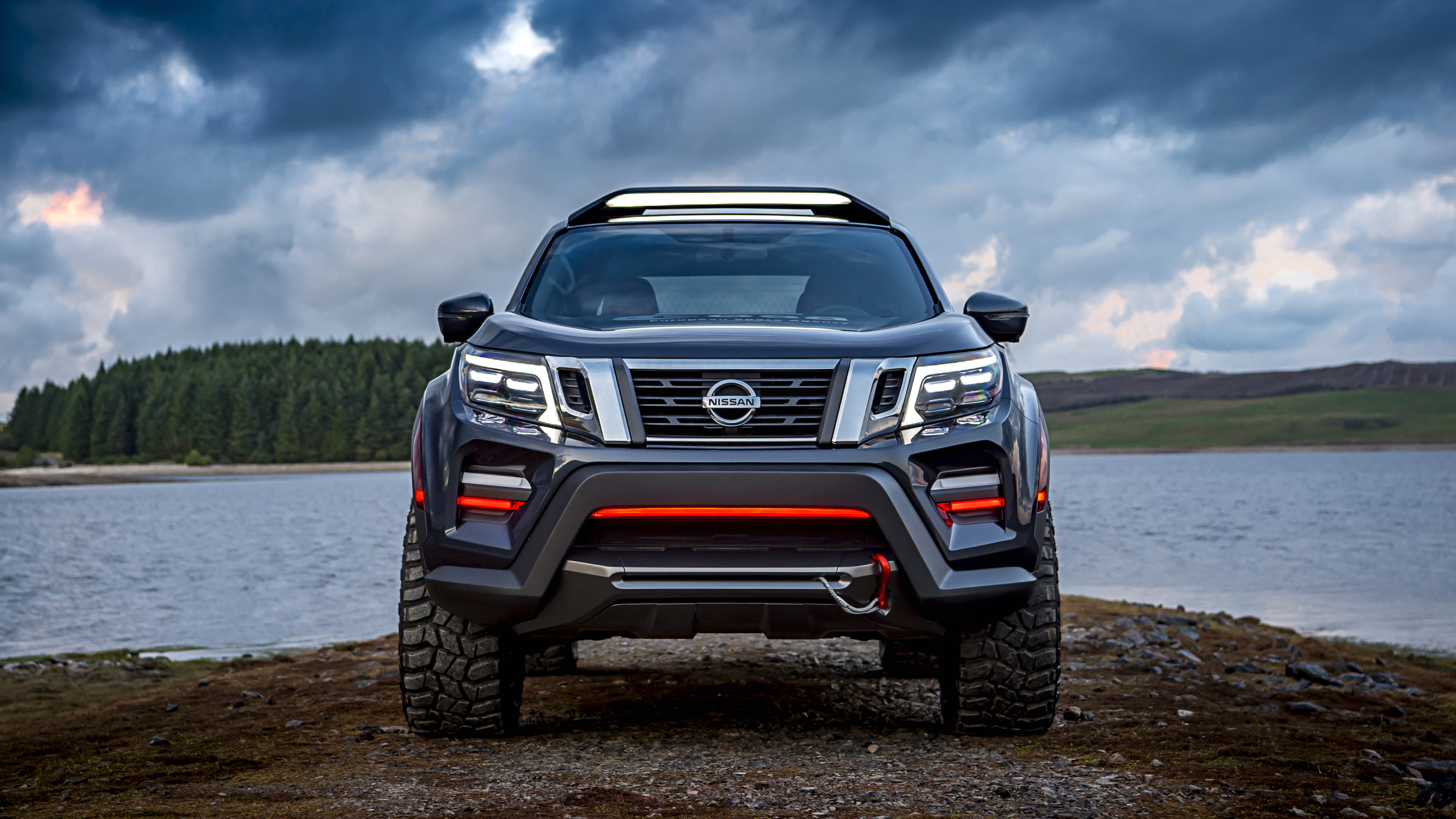 beauty in nature, beach, tree, k, Concept, overcast, motor vehicle, Navara, mode of transportation, transportation, scenics - nature, 4K, Nissan, travel, HD Wallpaper