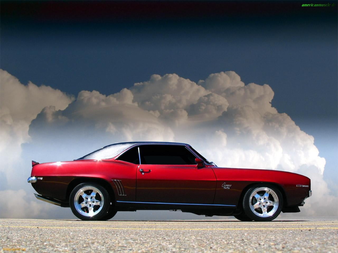outdoors, mode of transportation, 720P, transportation, road, nature, car, red, digital composite, coupe, cloud - sky, misfortune, day, mystery, Chevrolet, HD Wallpaper