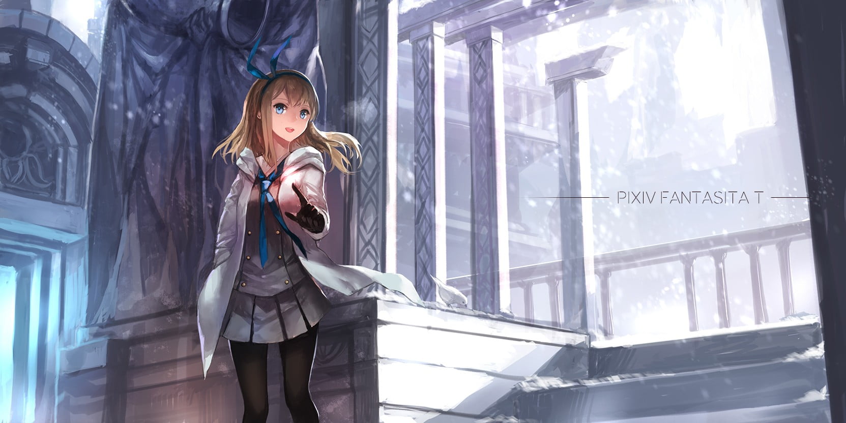 day, three quarter length, Pixiv Fantasia, women, gloves, leisure activity, young adult, anime, standing, woman, window, 720P, hairstyle, skirt, real people, HD Wallpaper