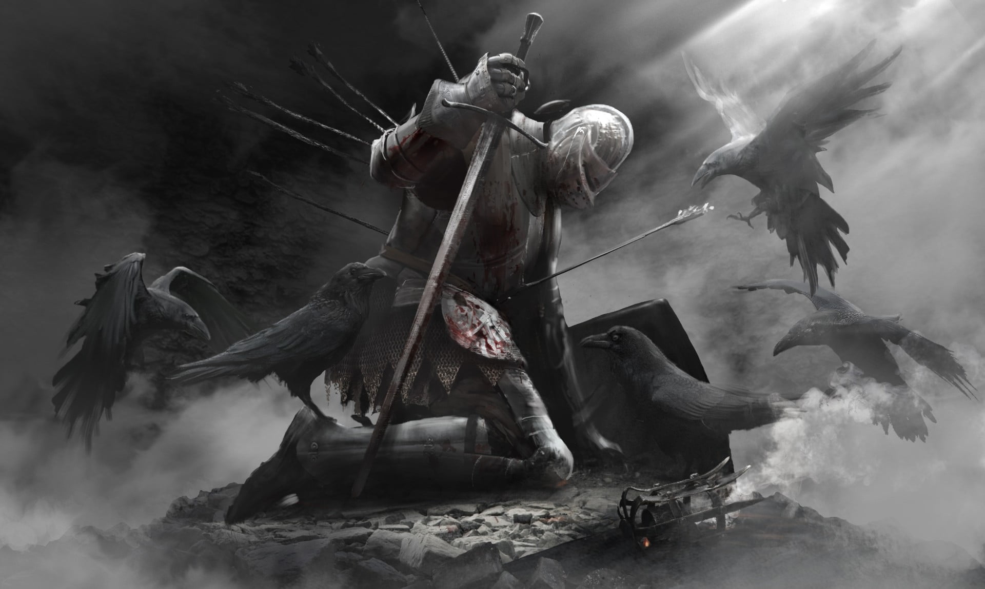 Shield, 1080P, Sword, Fantasy, Knight, Crow, HD Wallpaper