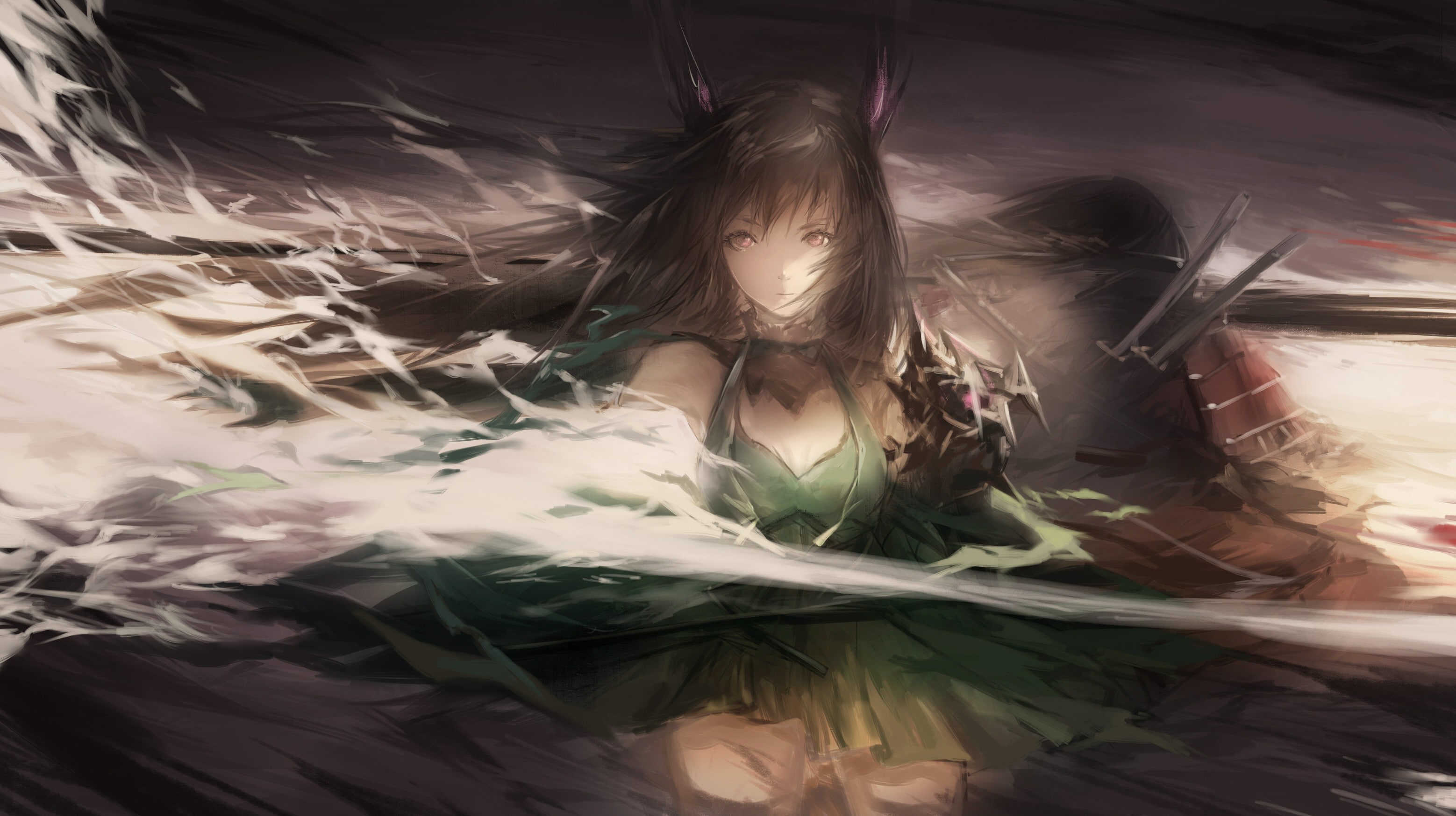 beautiful woman, young adult, front view, Pixiv Fantasia, women, young women, adult, samurai, animal ears, real people, lying down, females, indoors, portrait, HD Wallpaper
