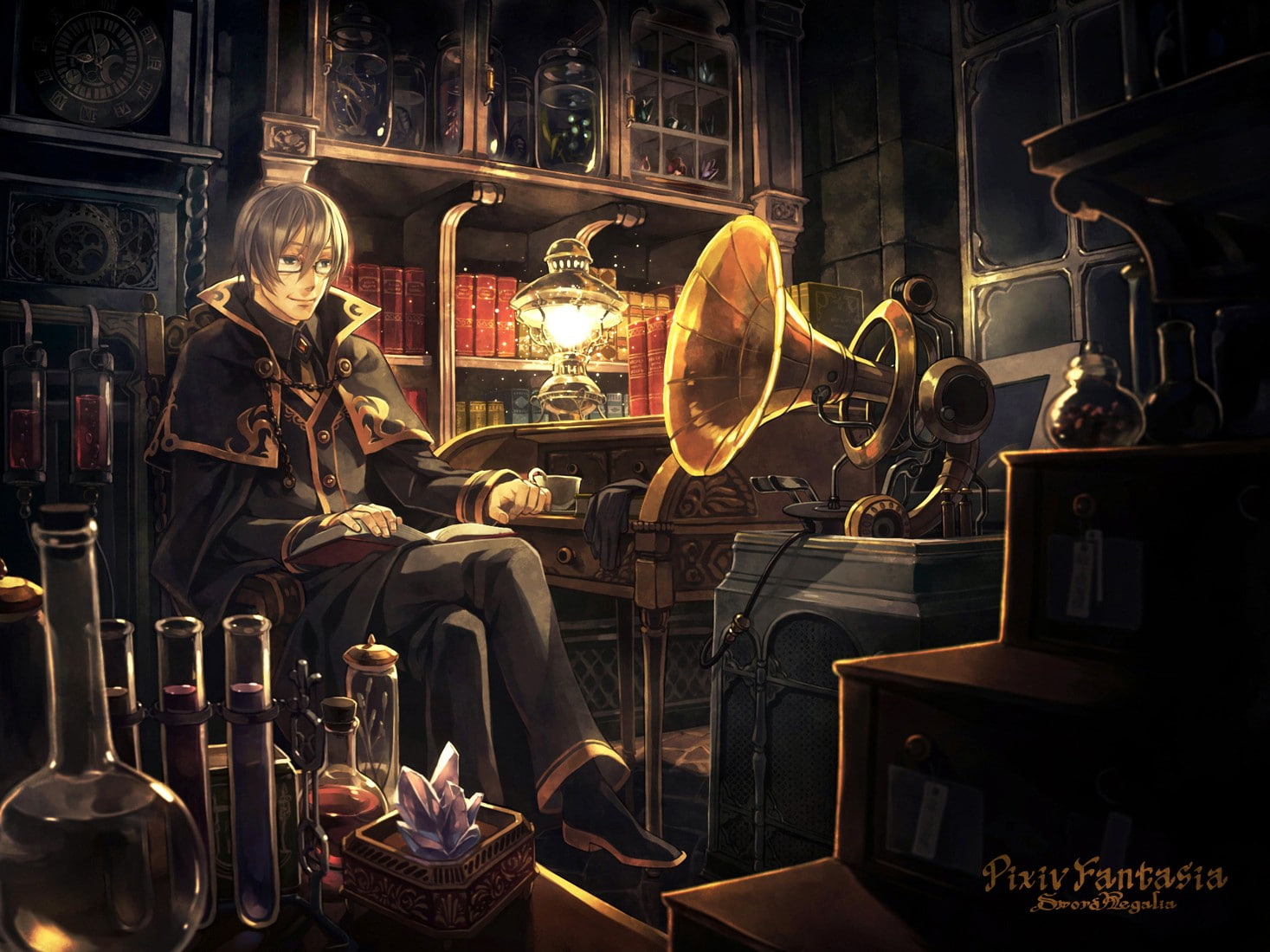 Pixiv Fantasia, library, magic, anime, laboratories, 720P, HD Wallpaper