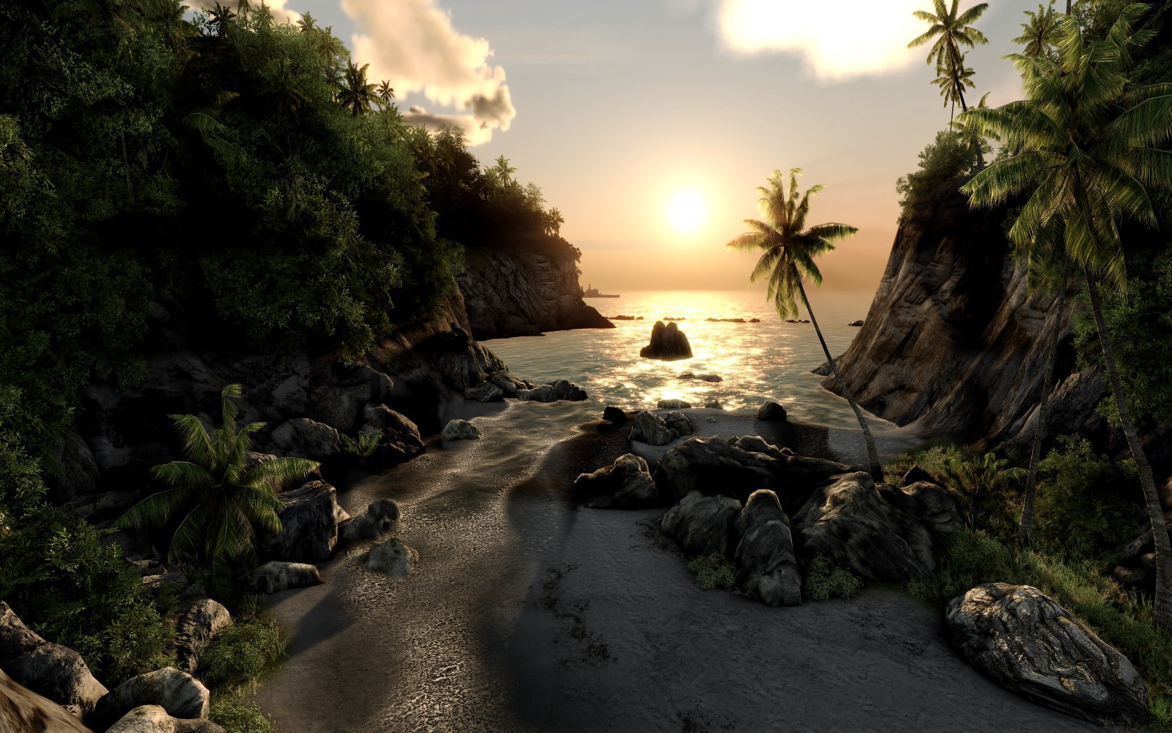 art, ocean, Crytek, games, video, hd, Crysis, sunrise, Landscape, 720P, beach, HD Wallpaper