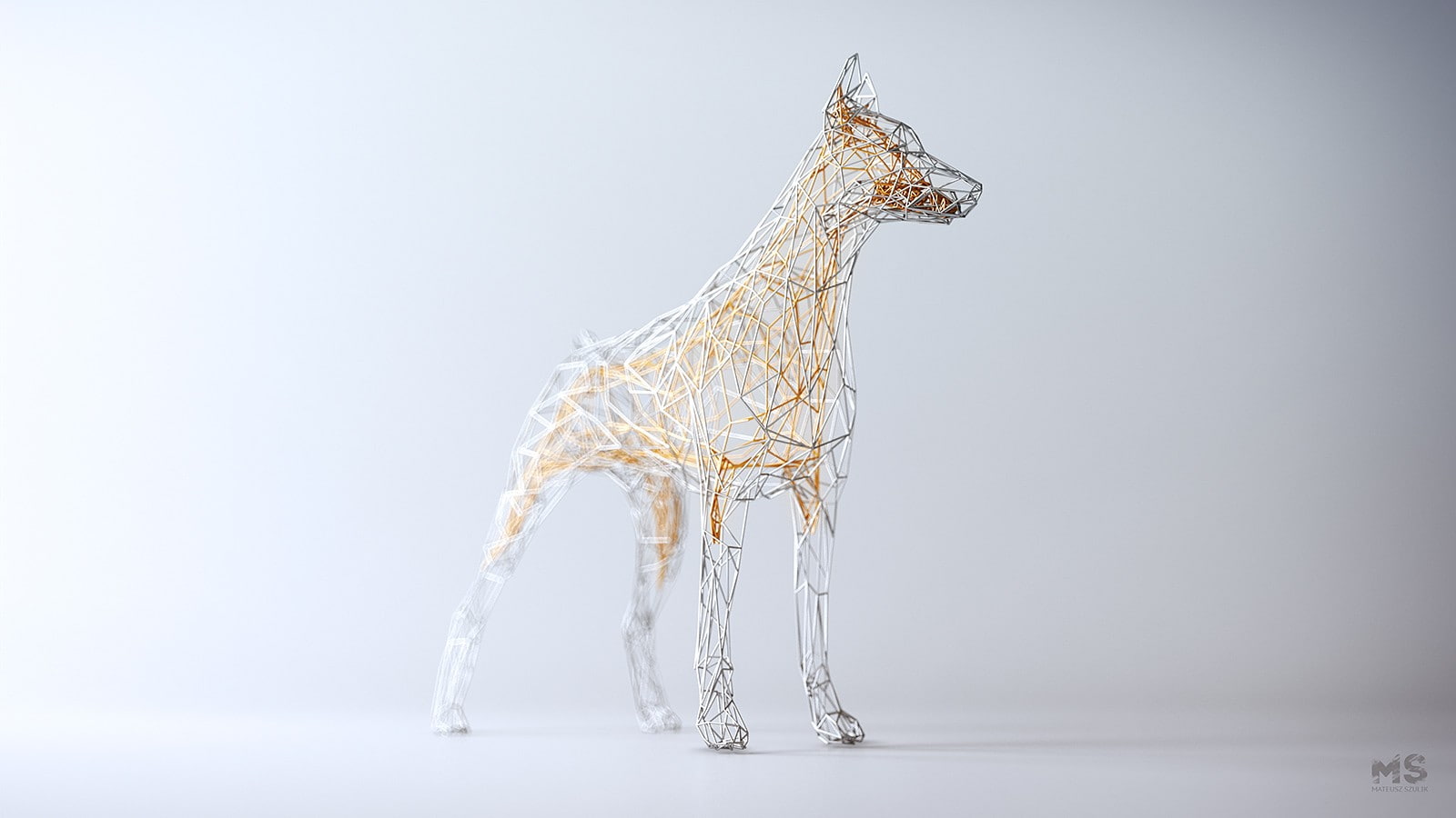 artwork, animal themes, copy space, standing, studio shot, dog, gray, digital art, body part, simple background, blue background, Mateusz Szulik, no people, HD Wallpaper