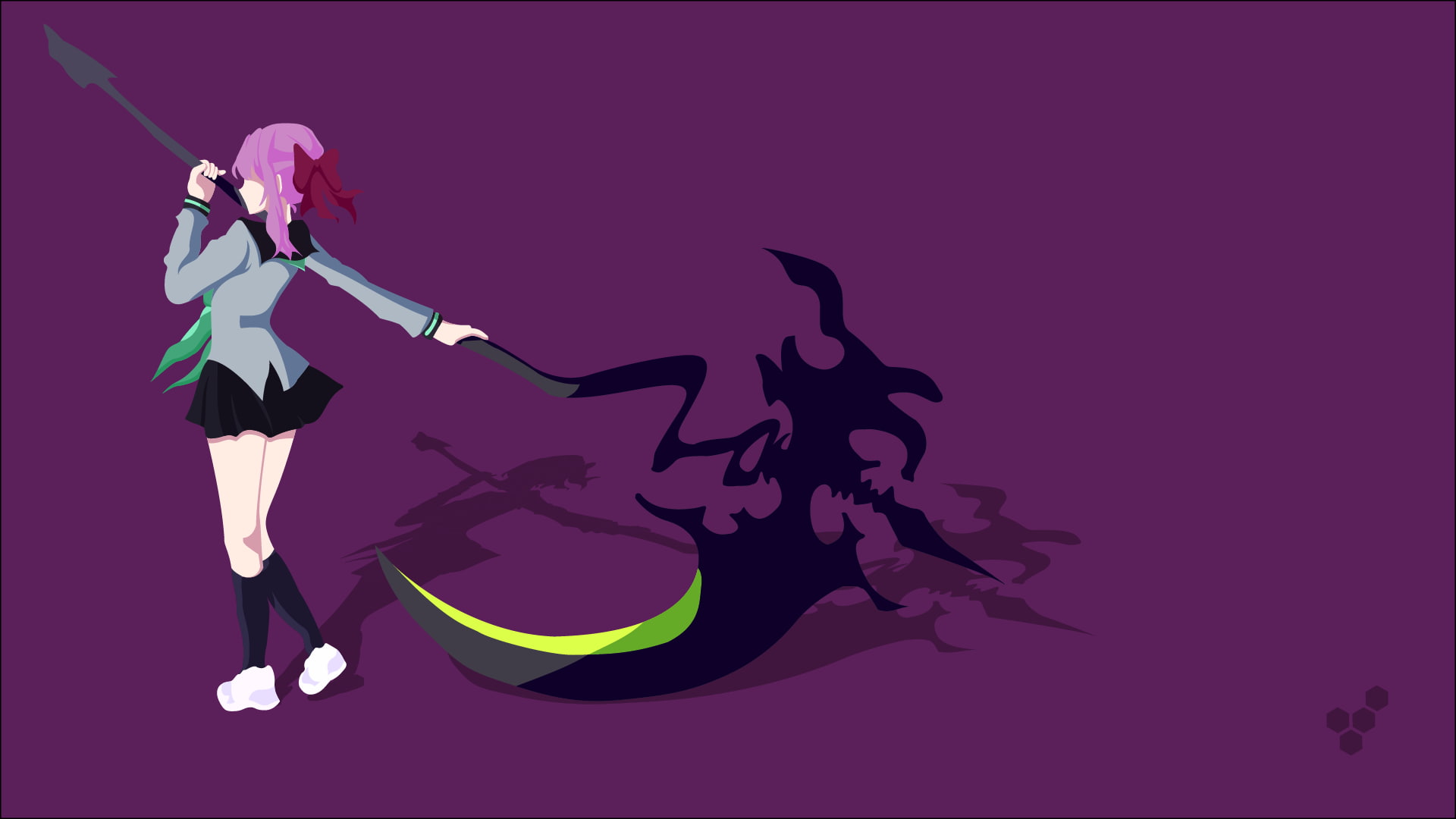 Hiiragi Shinoa, scythe, simple background, vector art, vector, anime girls, Owari No Seraph, 1080P, HD Wallpaper