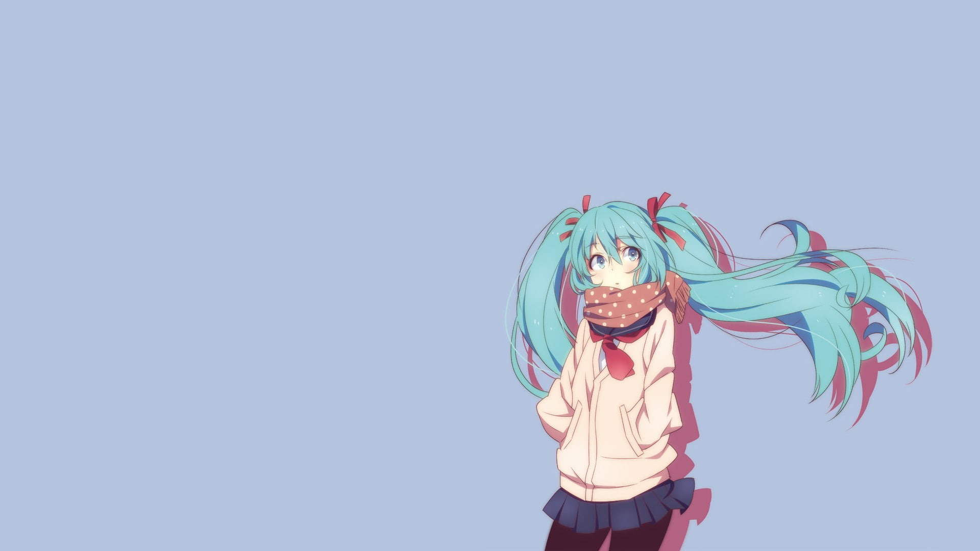 1080P, anime girls, anime, long hair, simple background, Turquise Hair, HD Wallpaper