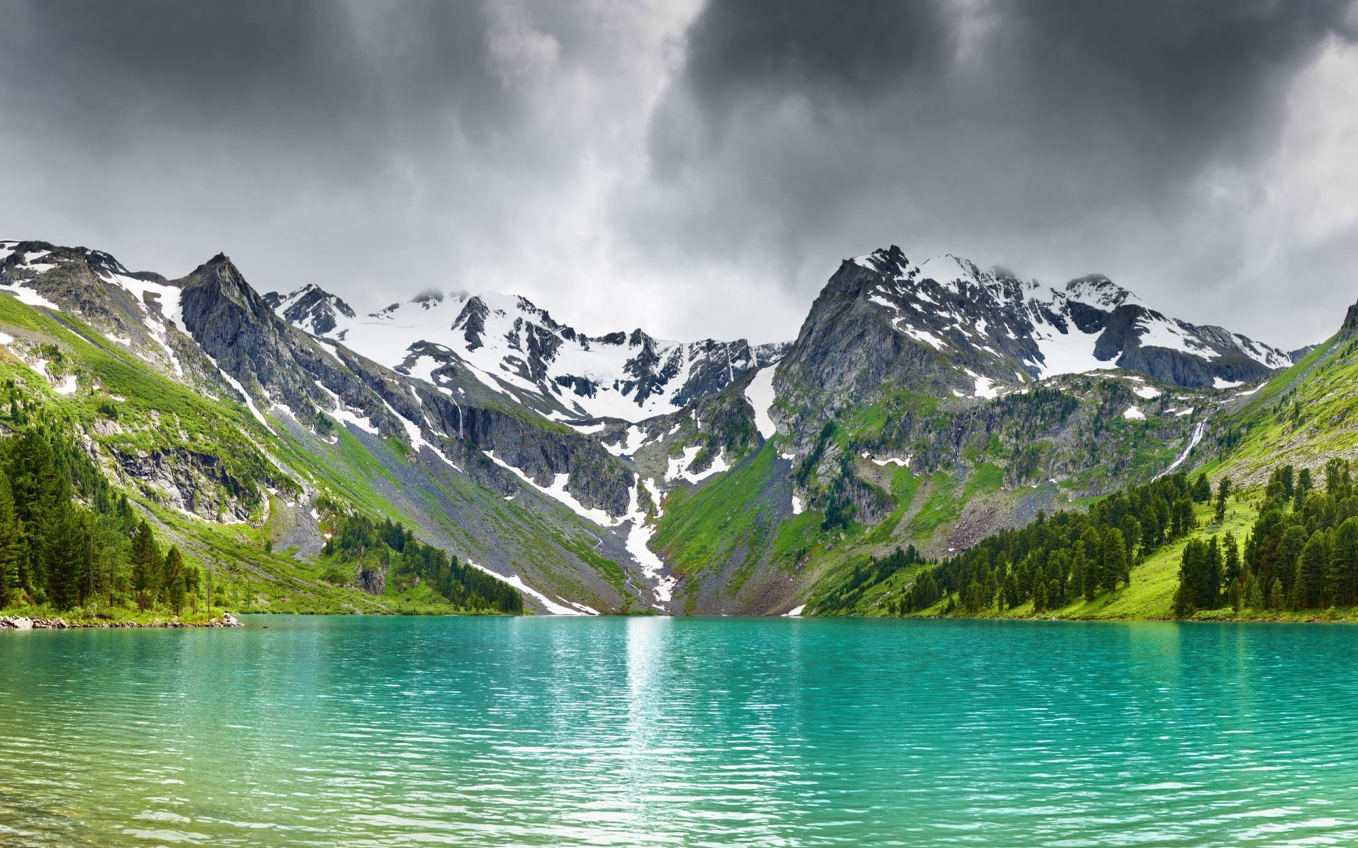lake, water, valley, nature, landscape, mountains, 1080P, turquise, clouds, HD Wallpaper