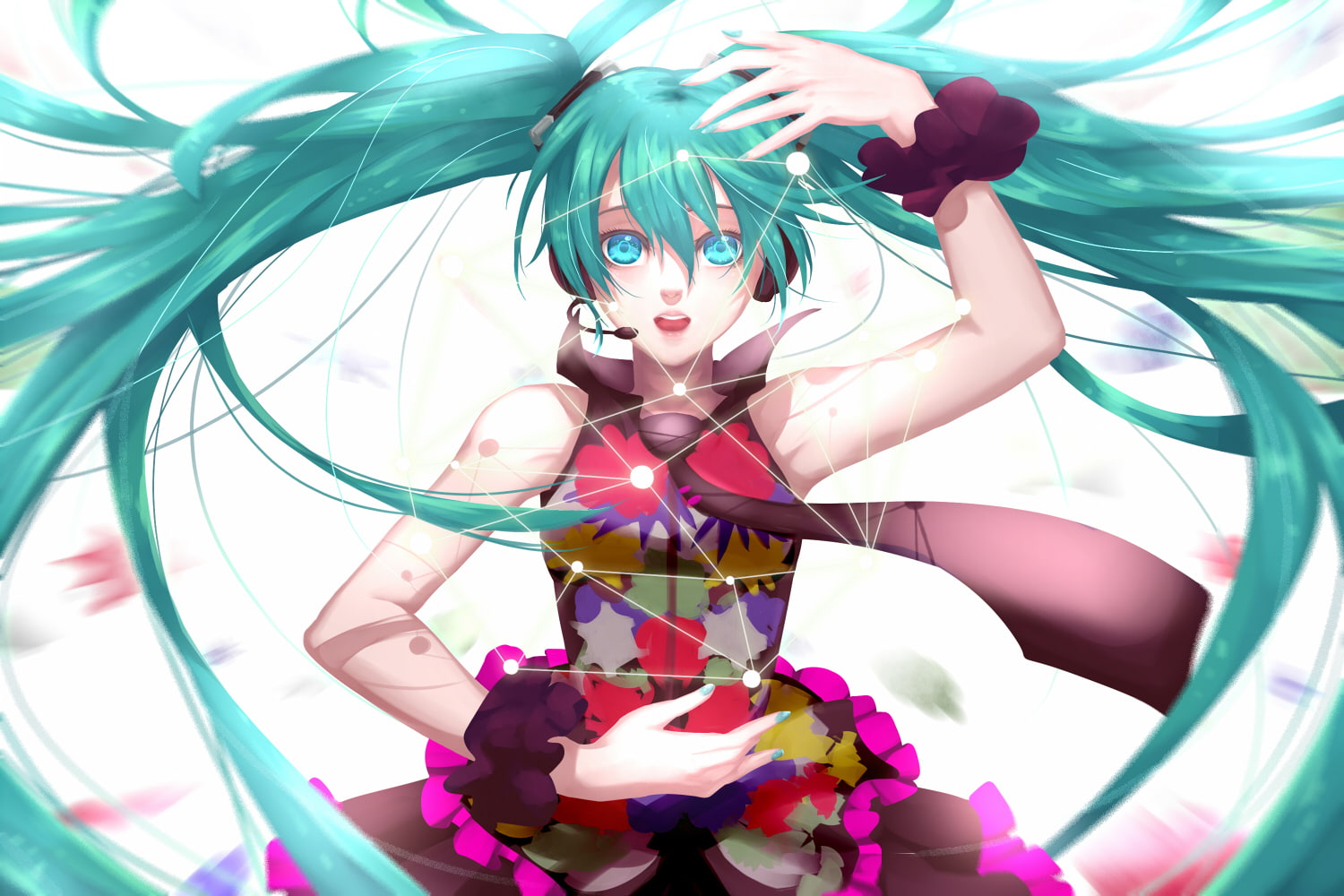 anime, arms up, Hatsune Miku, tie, 720P, long hair, Hatsune Miku Append, Turquise Hair, anime girls, HD Wallpaper