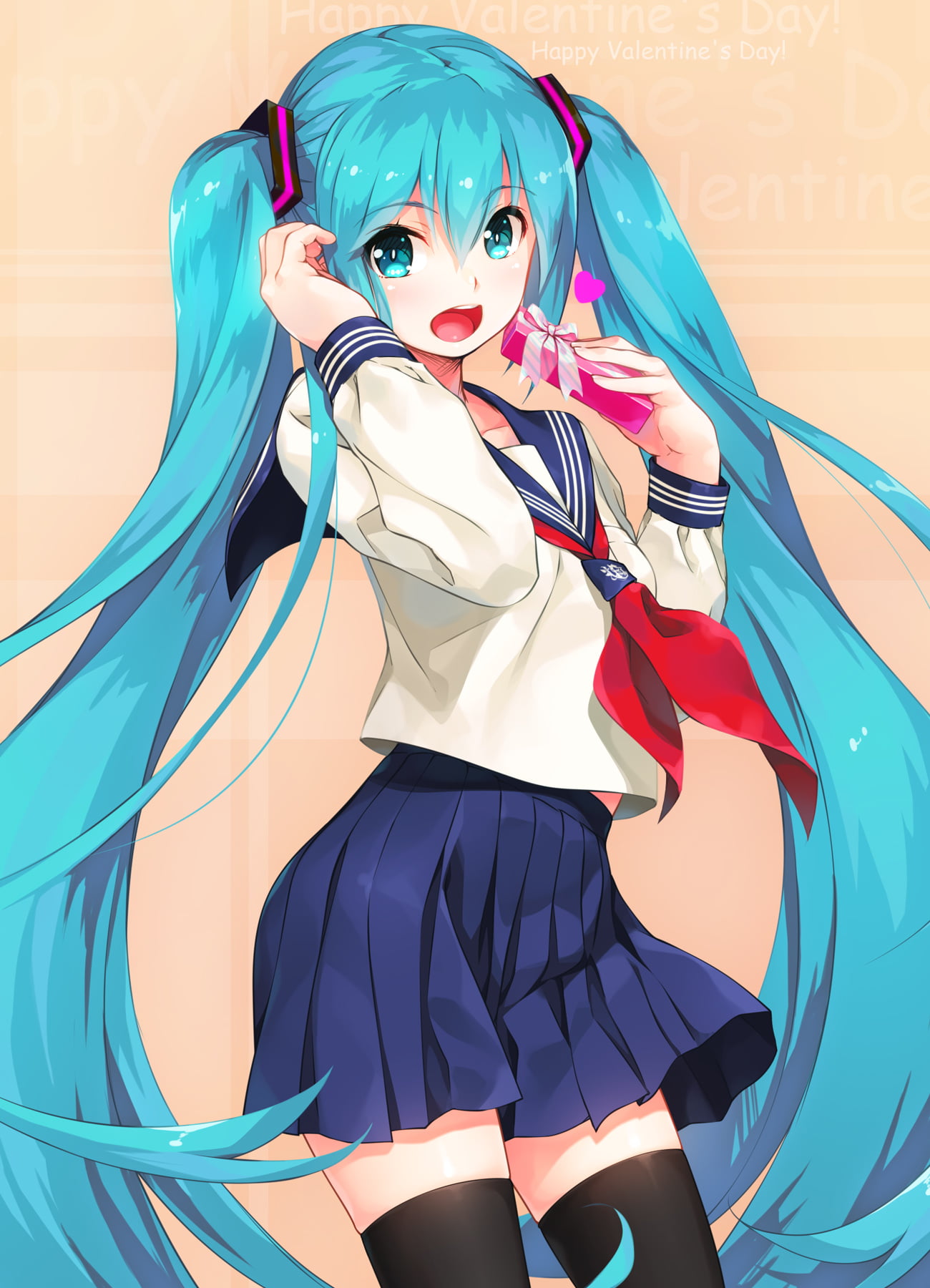 anime, valentine day, Hatsune Miku, long hair, Turquise Hair, 720P, Vocaloid, anime girls, simple background, Phone HD Wallpaper