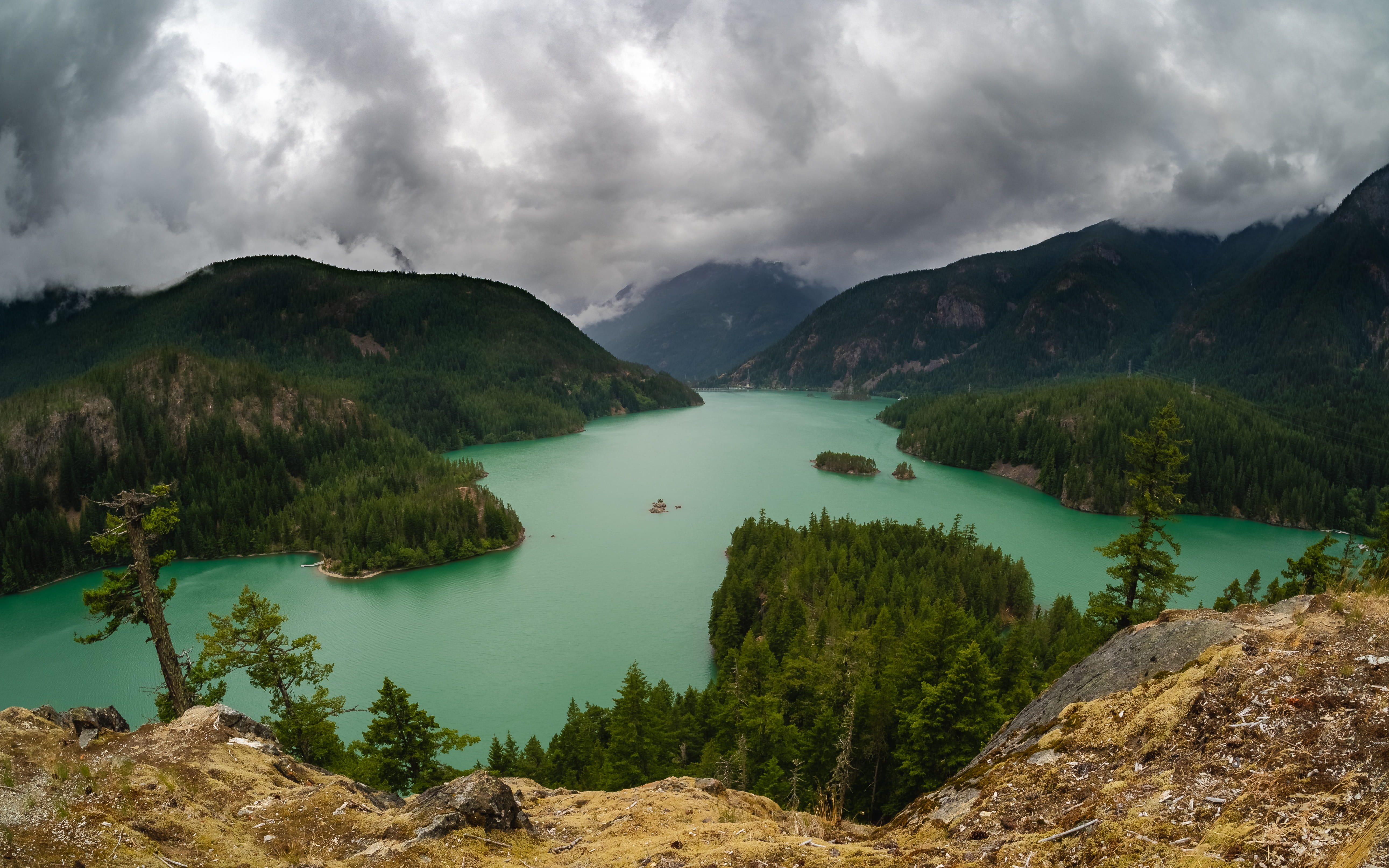 tranquil scene, day, sky, rockport, washington state, landscape, diable lake, cloud - sky, mountain range, scenic, storms, trees, plant, united states, HD Wallpaper