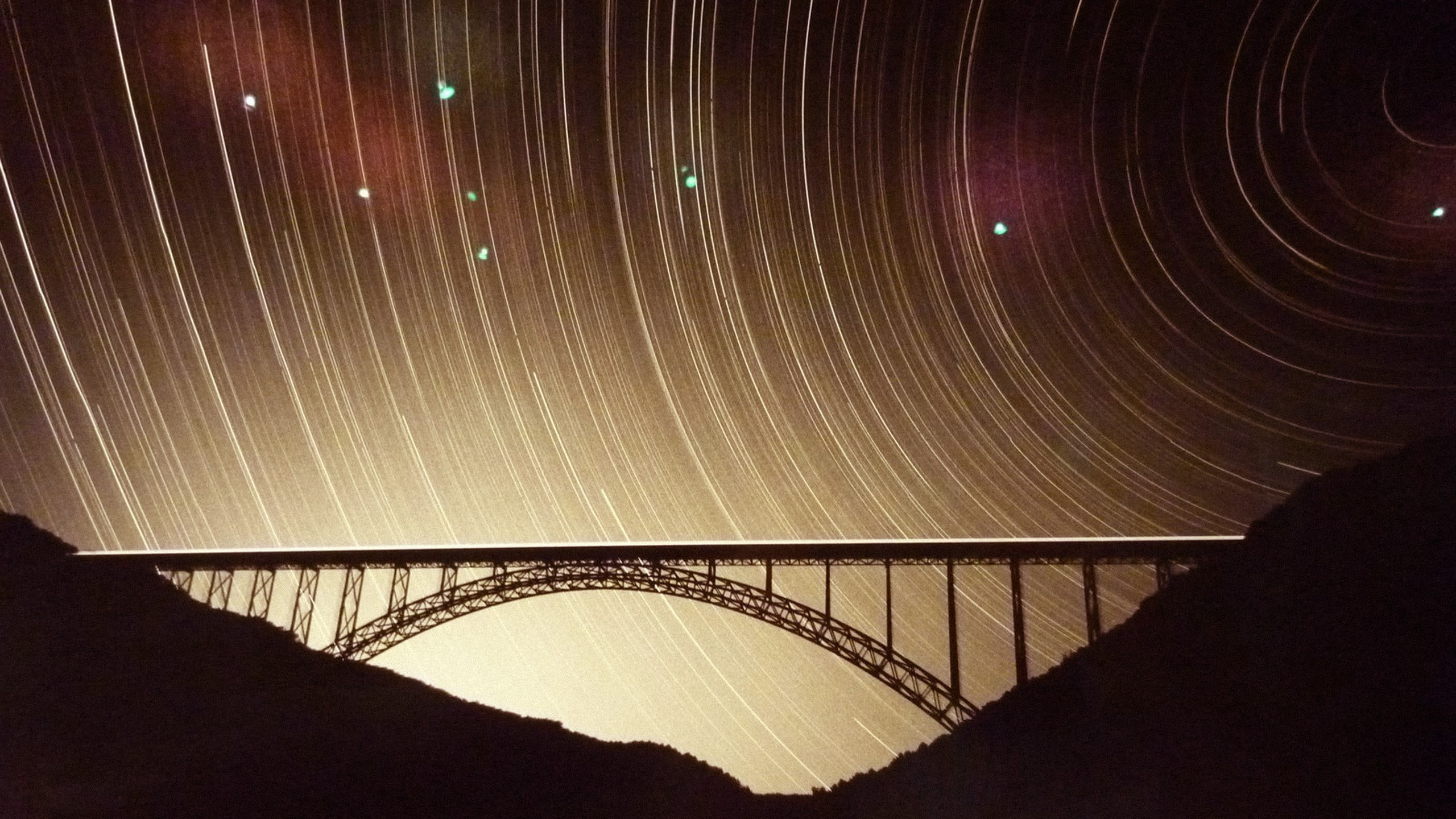 built structure, low angle view, bridge - man made structure, bridge, silhouette, astronomy, nature, beauty in nature, star trails, scenics - nature, night, HD Wallpaper