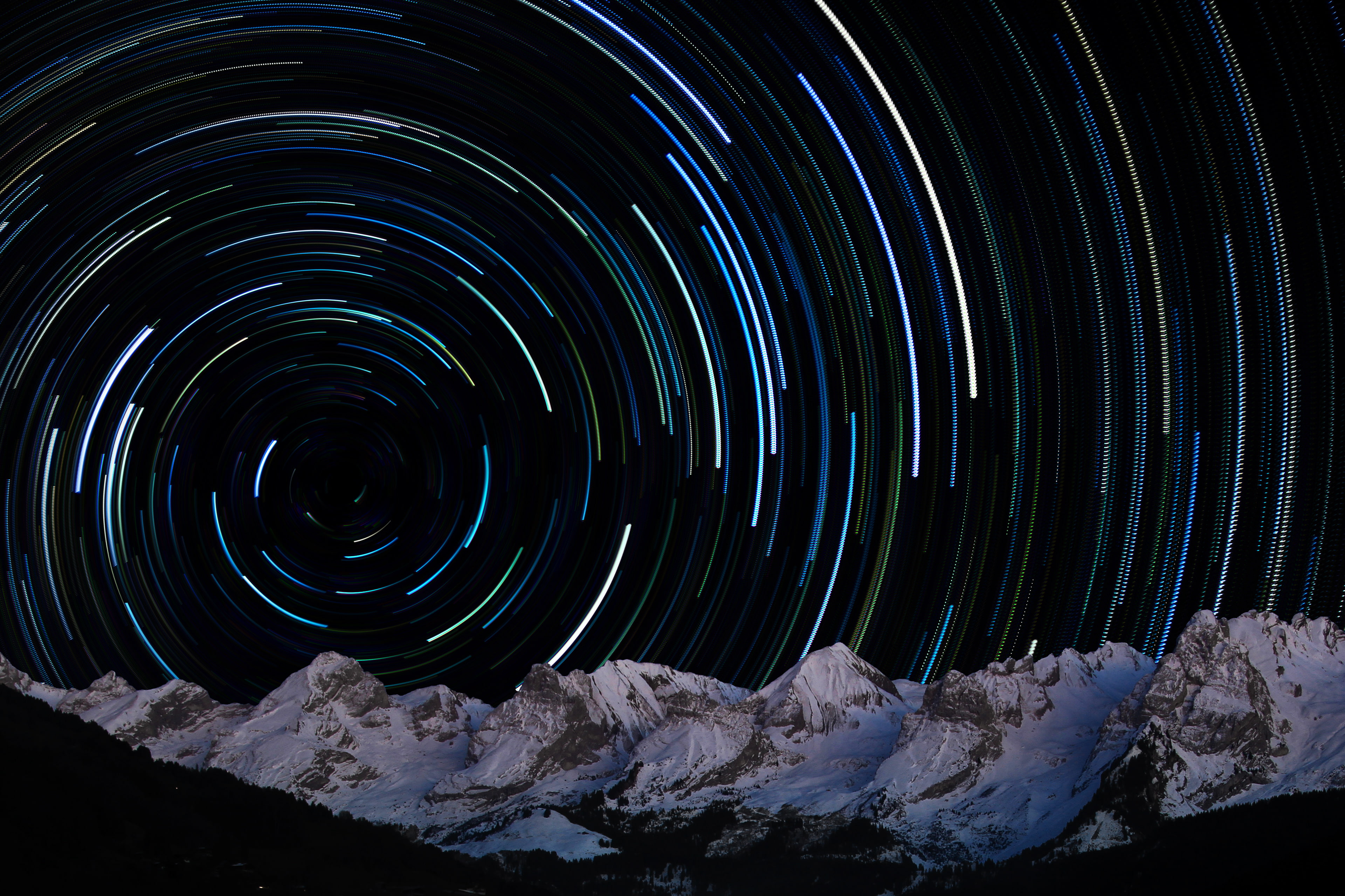 Mountain range, Star trail, 4K, 4K, HD Wallpaper