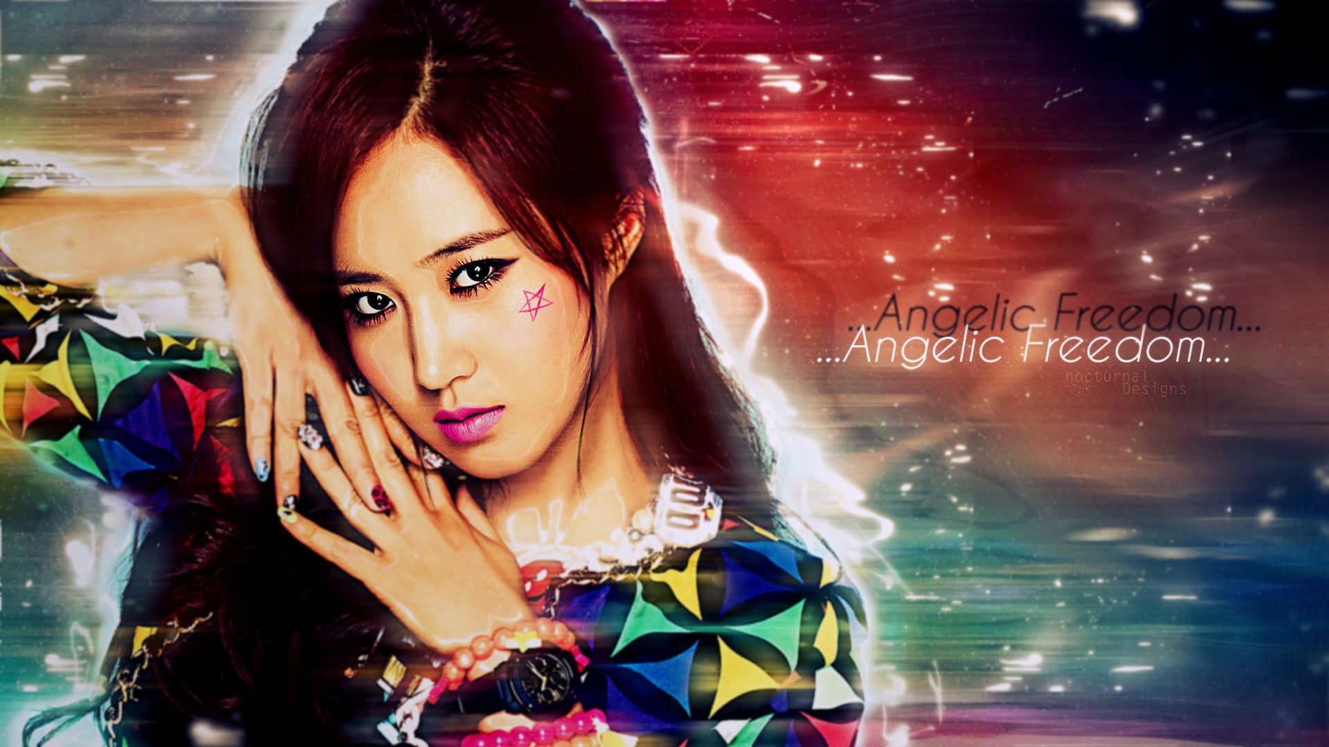 abstract, watch, 1080P, model, makeup, painted nails, star trails, face, pink lipstick, women, Asian, HD Wallpaper