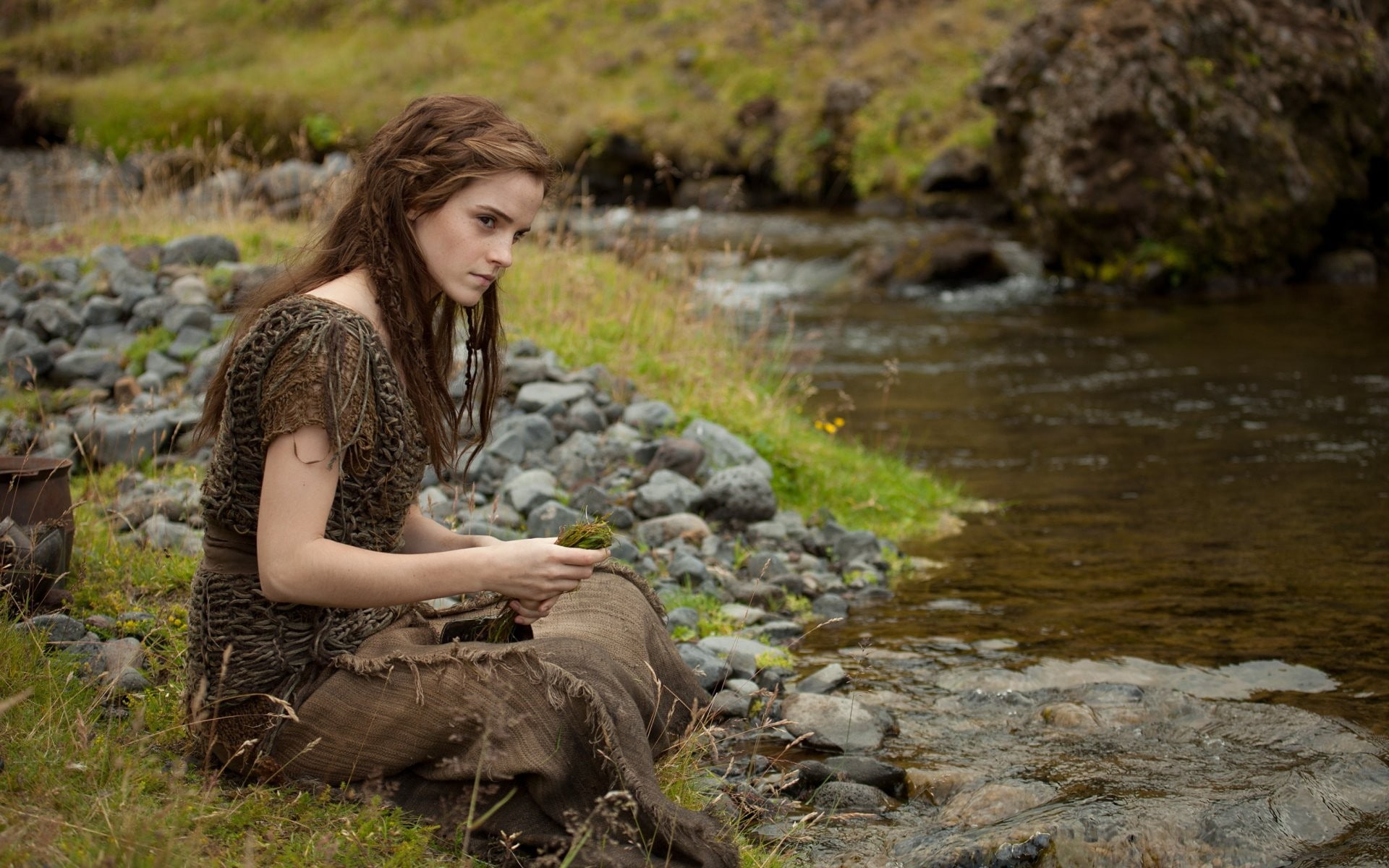 actress, river, Noah (movie), women, nature, Emma Watson, brunette, 1080P, women outdoors, HD Wallpaper