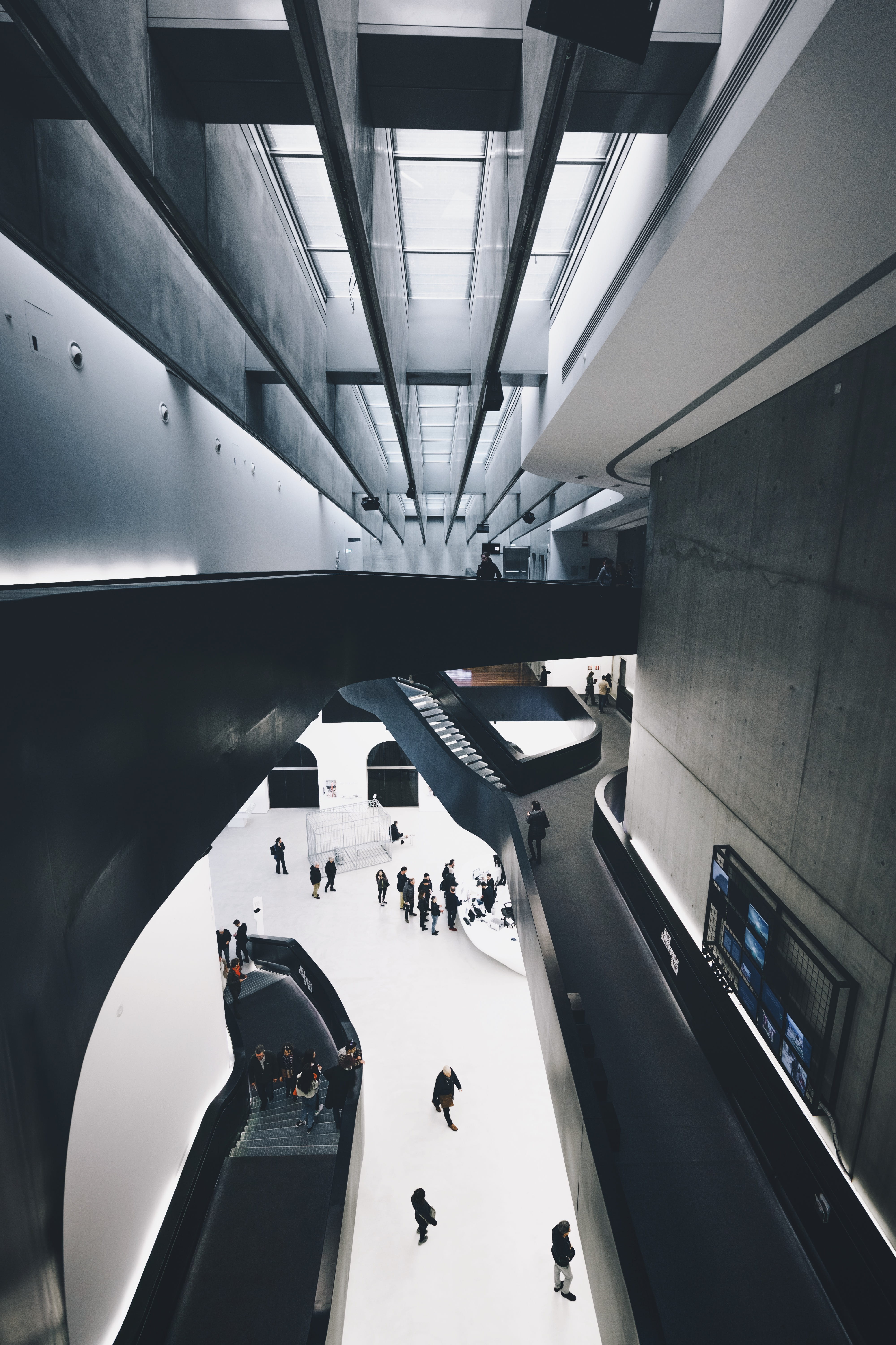 silver, staris, suit, museum, interior, indoors, day, walking, travel, bridge - man made structure, inside, collage, building, bridge, connection, minimal, Phone HD Wallpaper