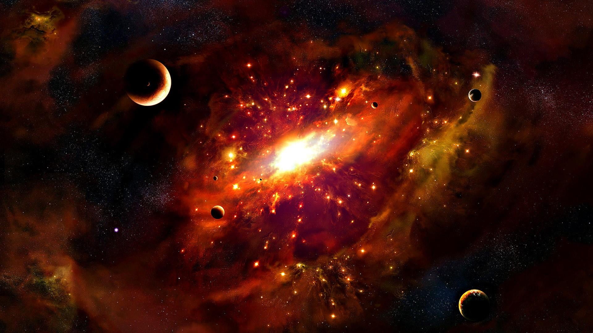 nature, eclipse, astronomy, constellation, stary, cloud - sky, space exploration, solar system, stars, beauty in nature, glowing, red, globe, galaxies, HD Wallpaper