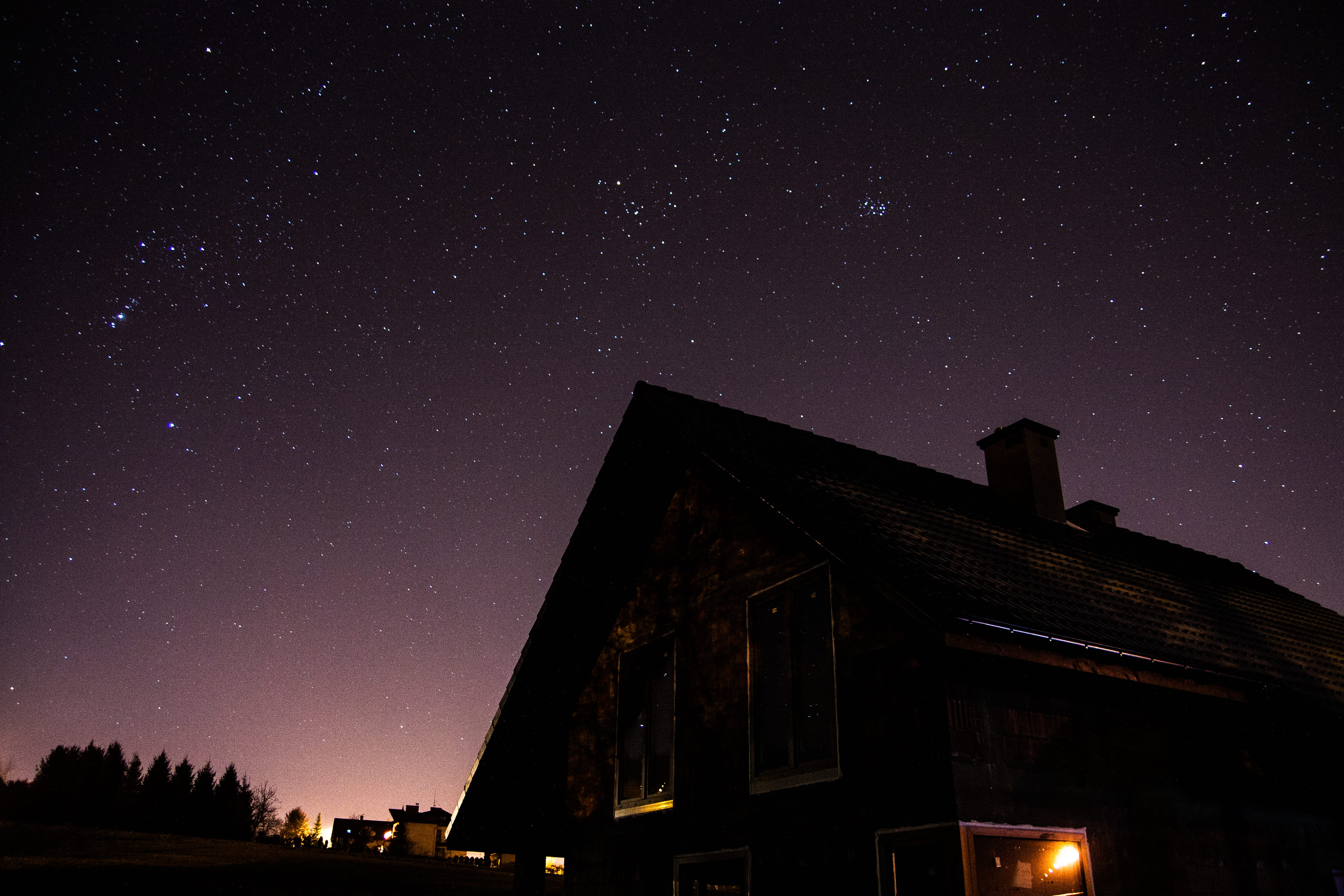 brown, space and astronomy, night, star, illuminated, milky way, star field, house, dark, stary, dusk, architecture, beauty in nature, building, astronomy, HD Wallpaper