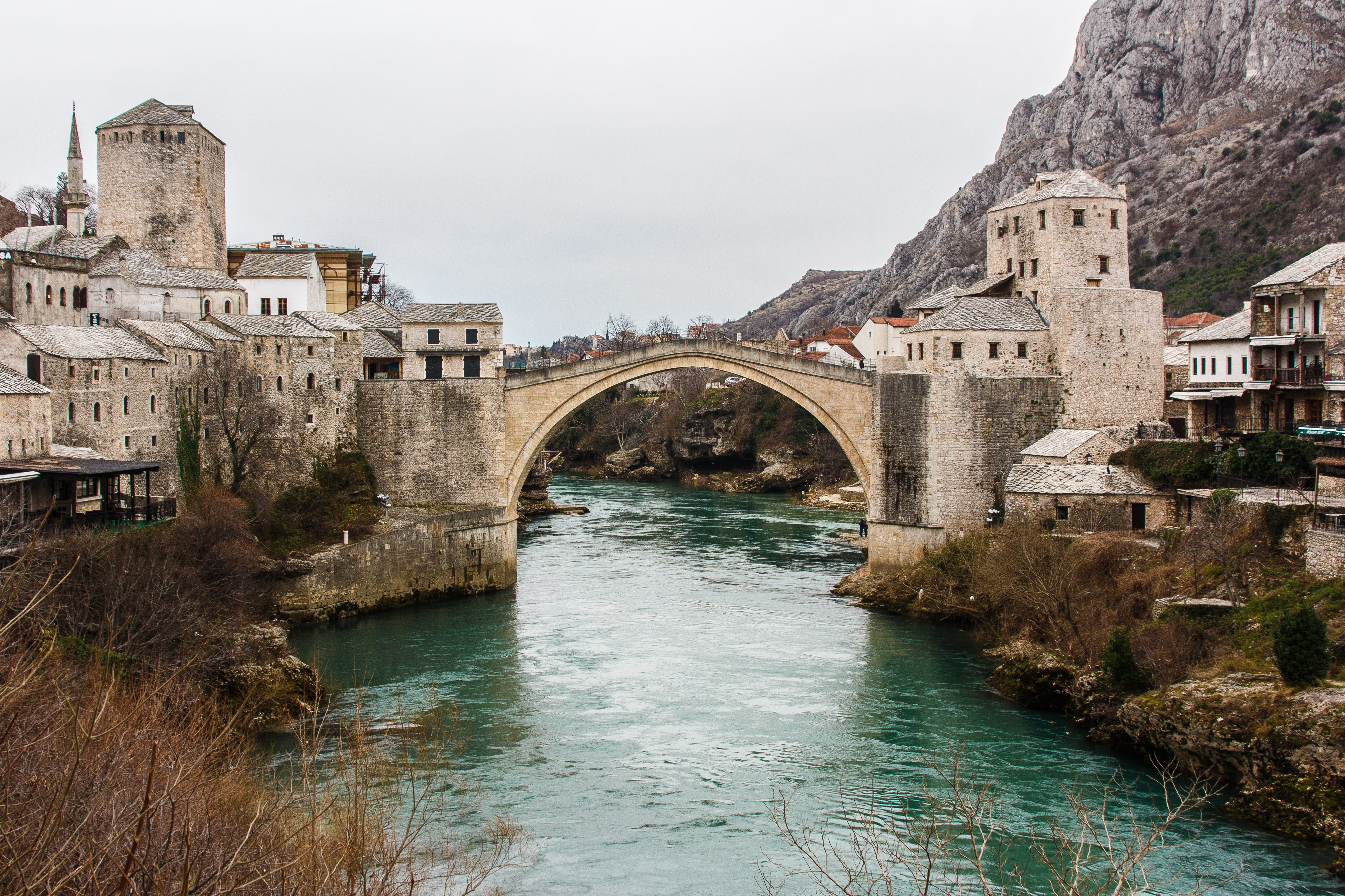 stone, outdoors, arch, bridge - man made structure, herzegovina, bridge, travel destinations, day, bosnia, gray, arch bridge, river, stari, sky, the past, HD Wallpaper
