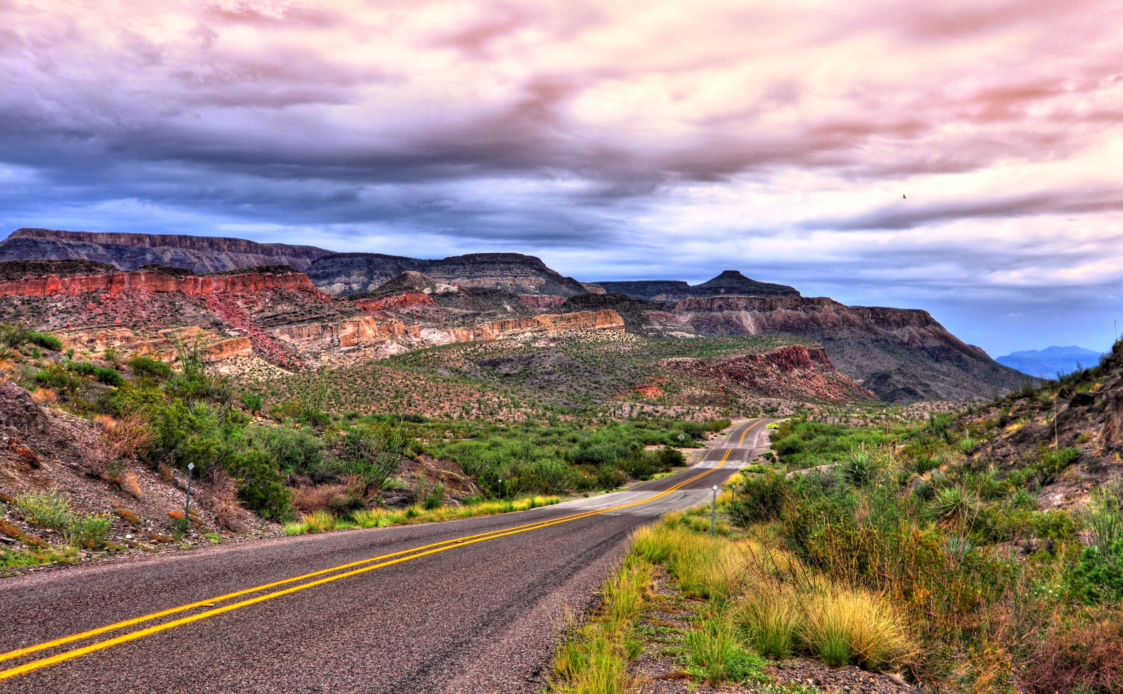 the way forward, Scenic, landscape, arid climate, cloud - sky, rock - object, no people, road, transportation, big, Texas, tranquility, national, beauty in nature, HD Wallpaper