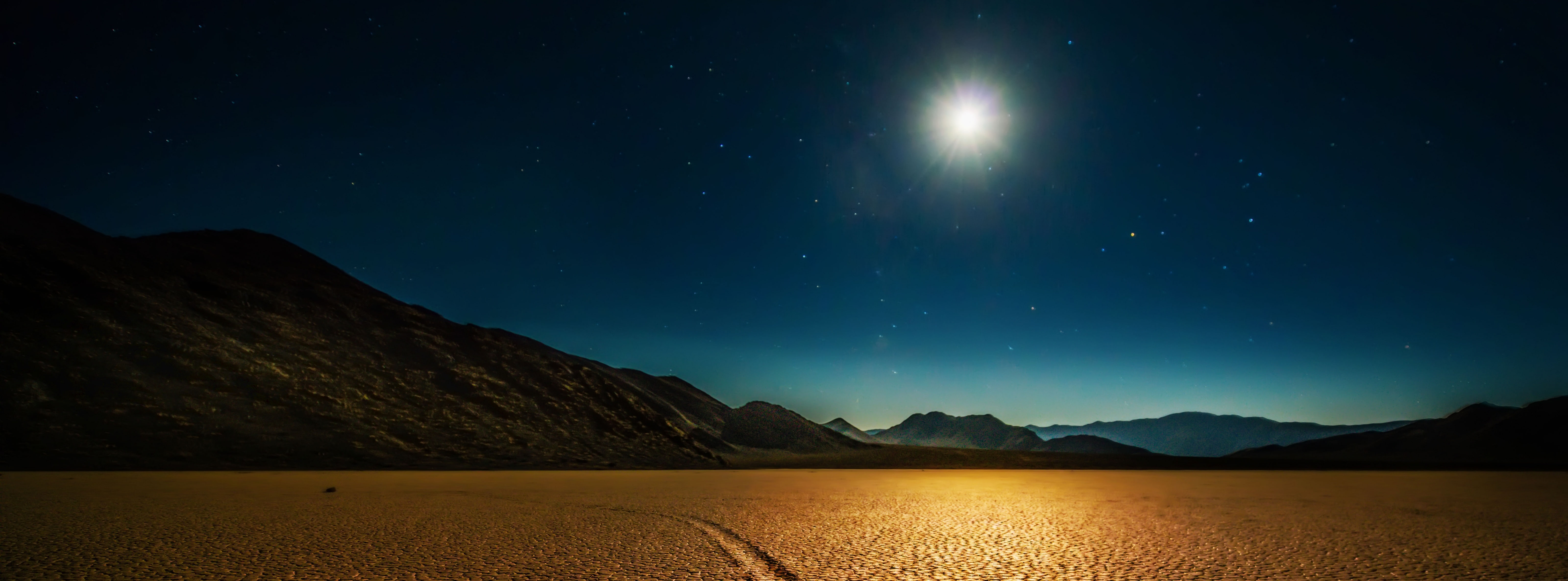 tranquil scene, lake, sky, outdoors, Desert, mountain, space, brown, no people, death valley, United States, nature, environment, galaxy, tranquility, 5K, HD Wallpaper