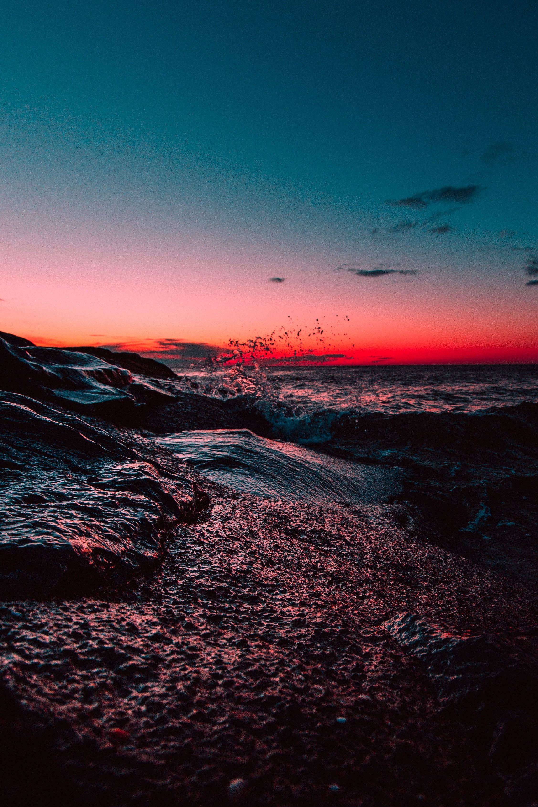 rock - Object, sunlight, horizon Over Water, orange Color, outdoors, waters Edge, pacific Ocean, reflection, travel, tranquility, landscape, night, water, Phone HD Wallpaper