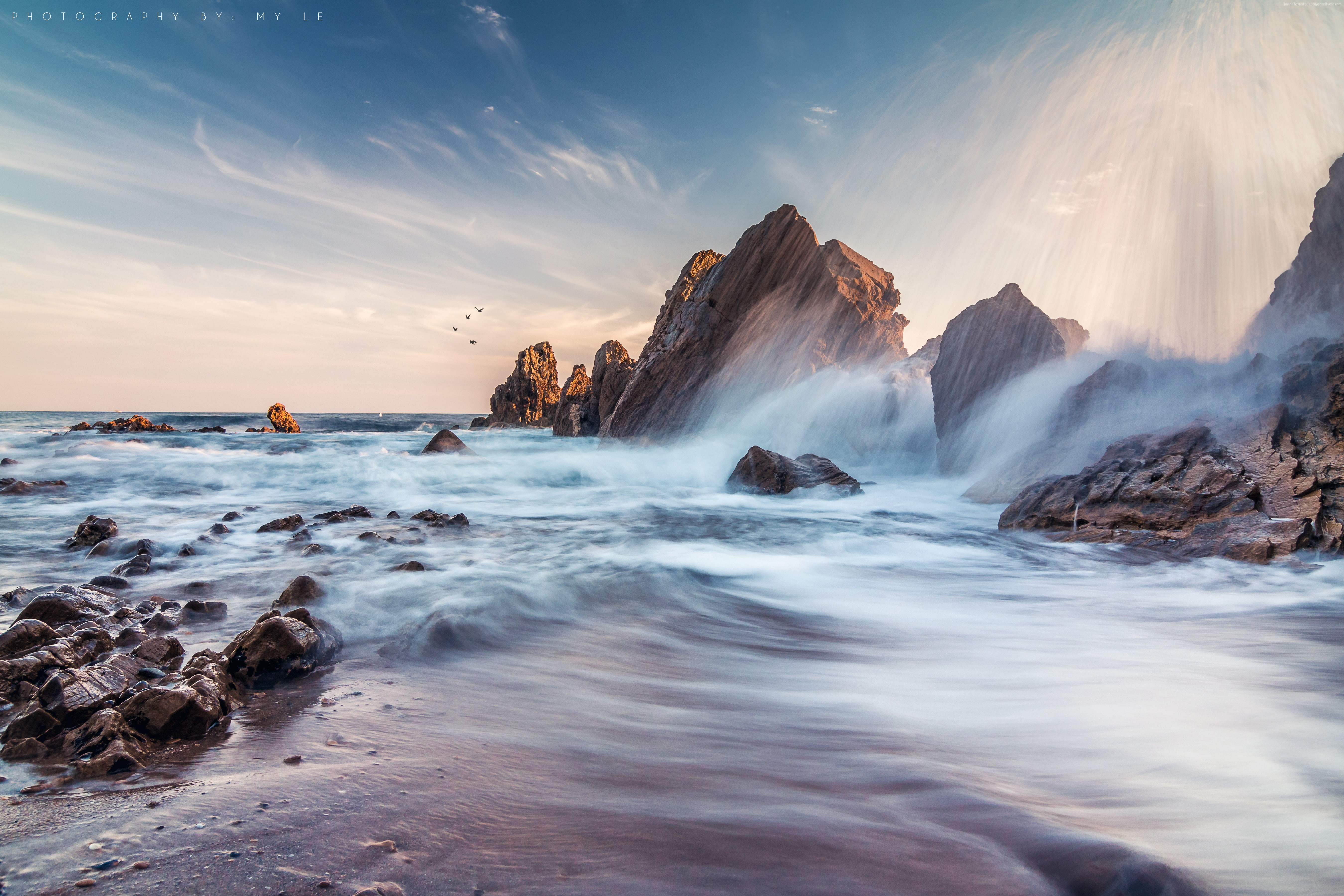 5k, sunrise, tourism, sea, Corona Del Mar, USA, sunset, travel, California, 5K, Best Beaches in the World, 8k, 4k, HD Wallpaper