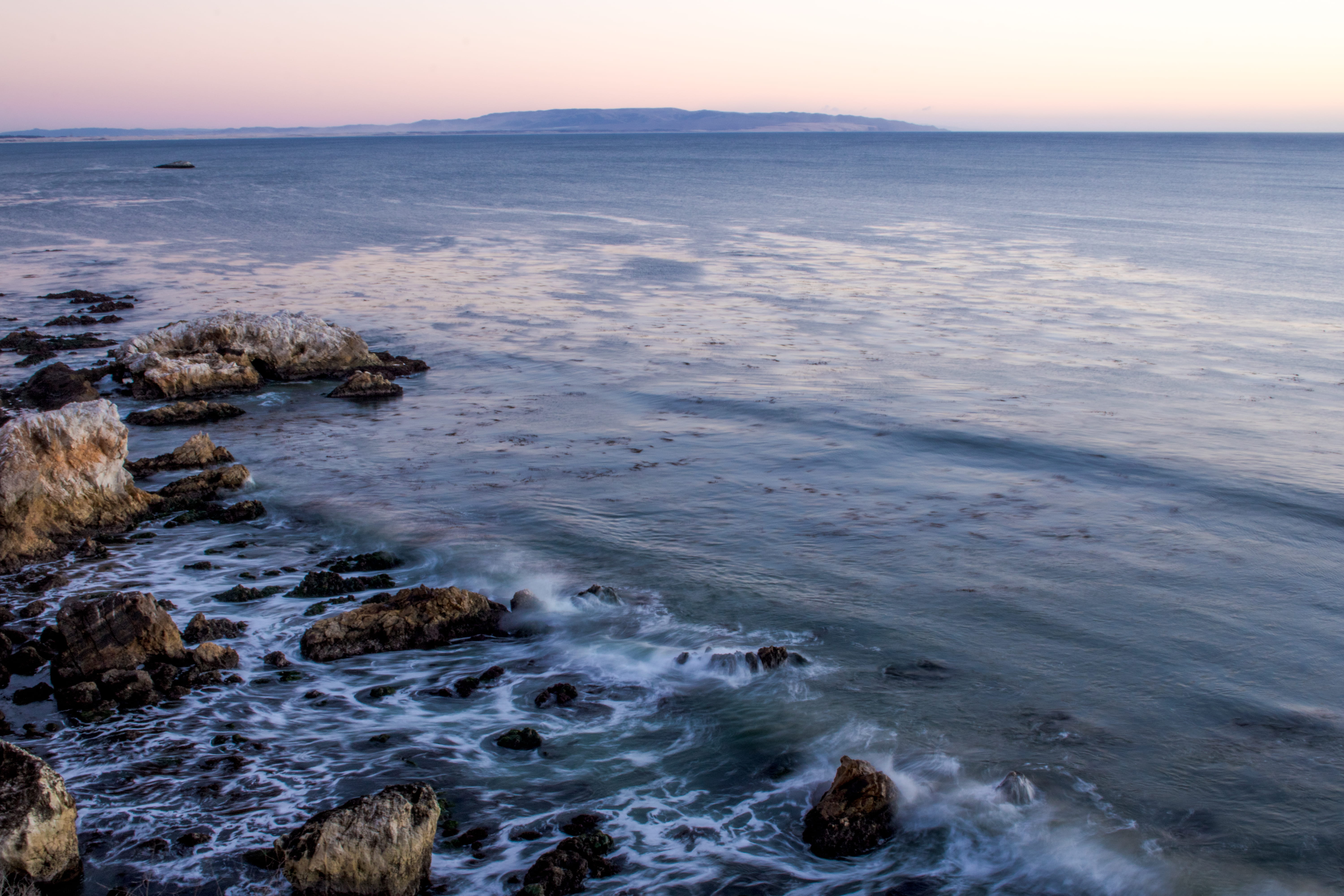 purple, horizon over water, water, beach, no people, wave, peace, rock - object, solid, aquatic sport, sunset, united states, ca, beauty in nature, rocks, HD Wallpaper
