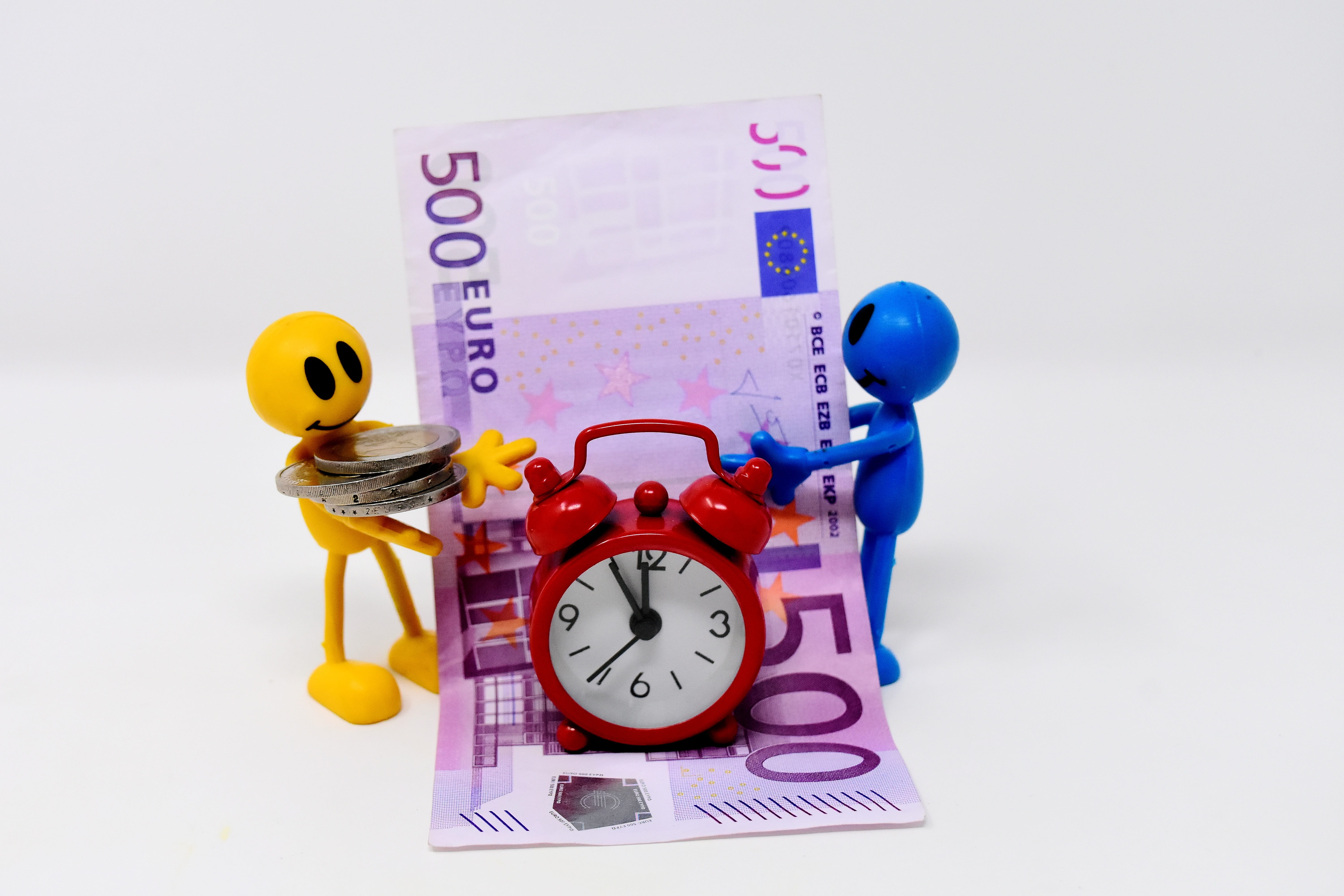 5K, equipment, blue, minutes, pointer, alarm clock, figures, time indicating, euro, multi colored, time, small, fun, studio shot, dieting, businessman, HD Wallpaper