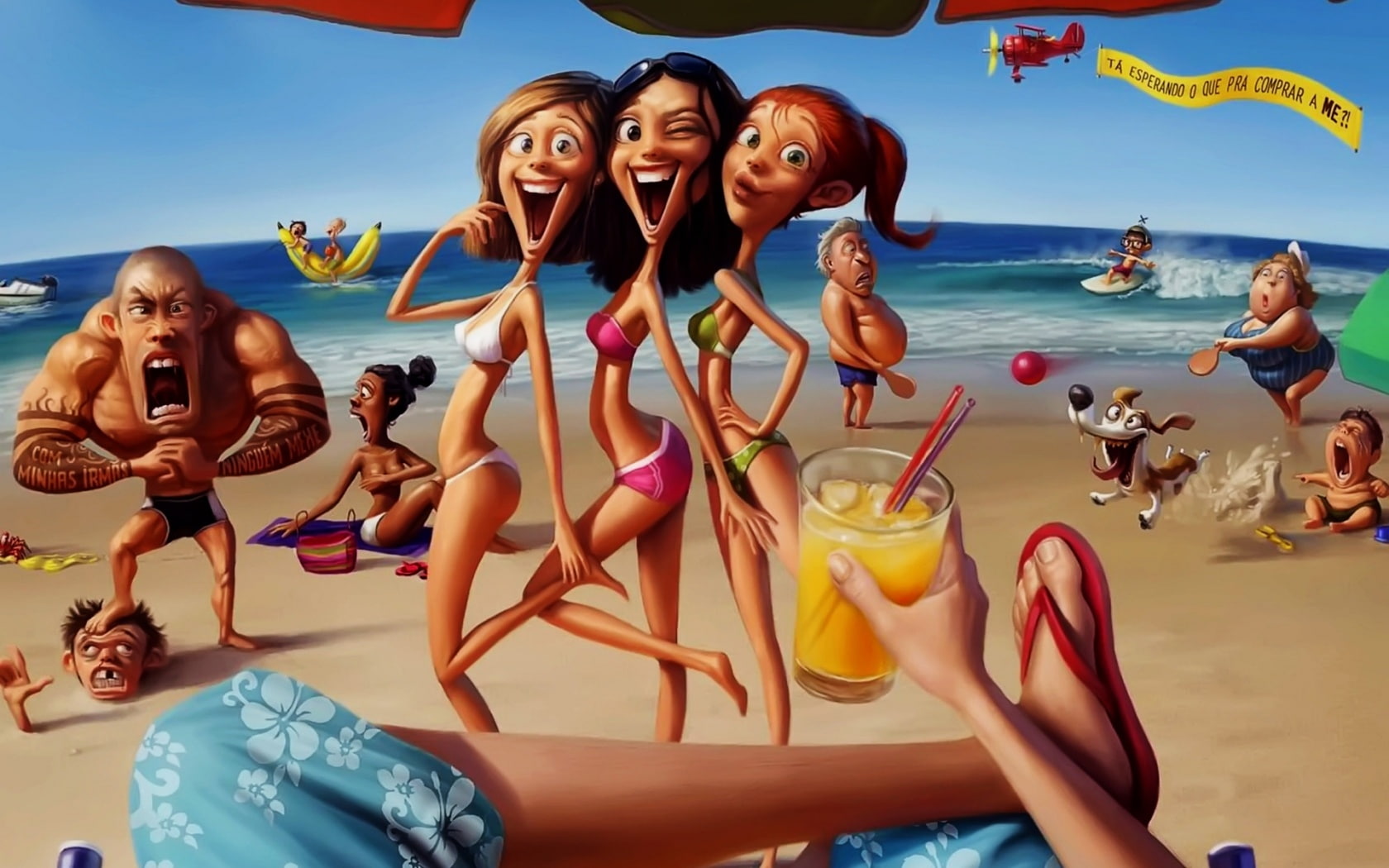 abstracto, 720P, humor, playa, mujeres, HD Wallpaper