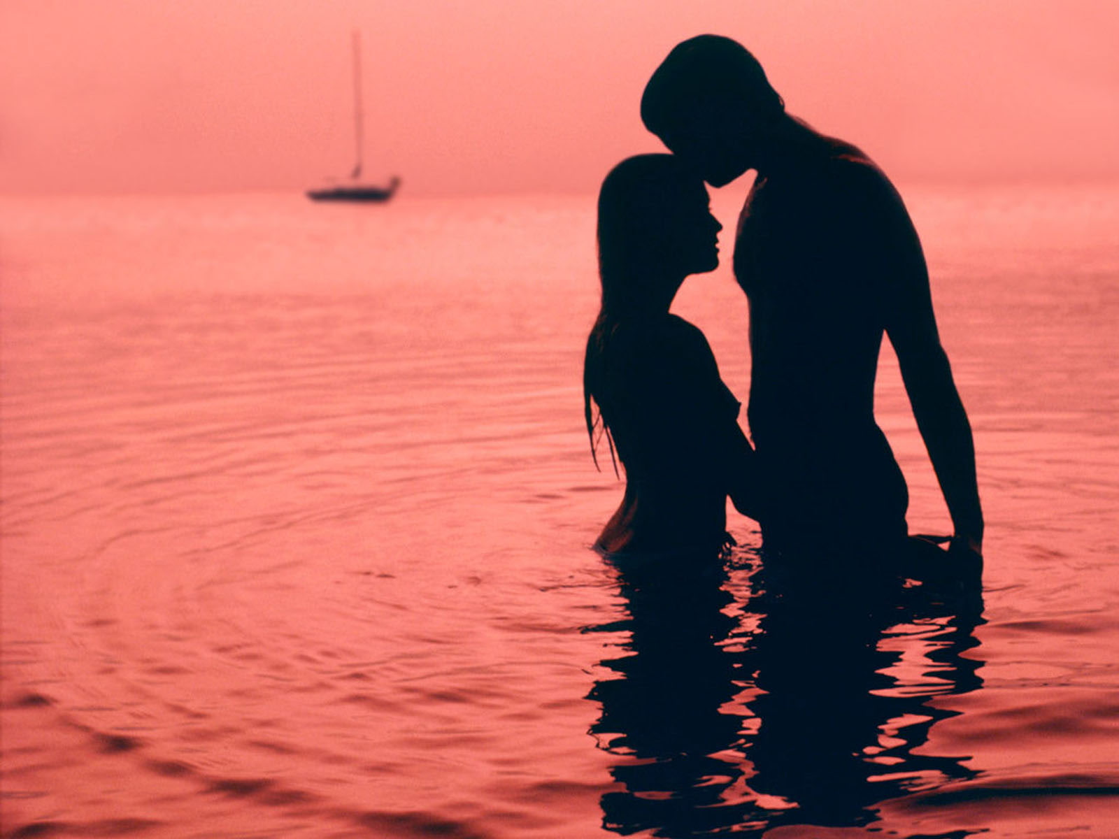 720P, mar, barco, silueta, amor, love, playa, HD Wallpaper