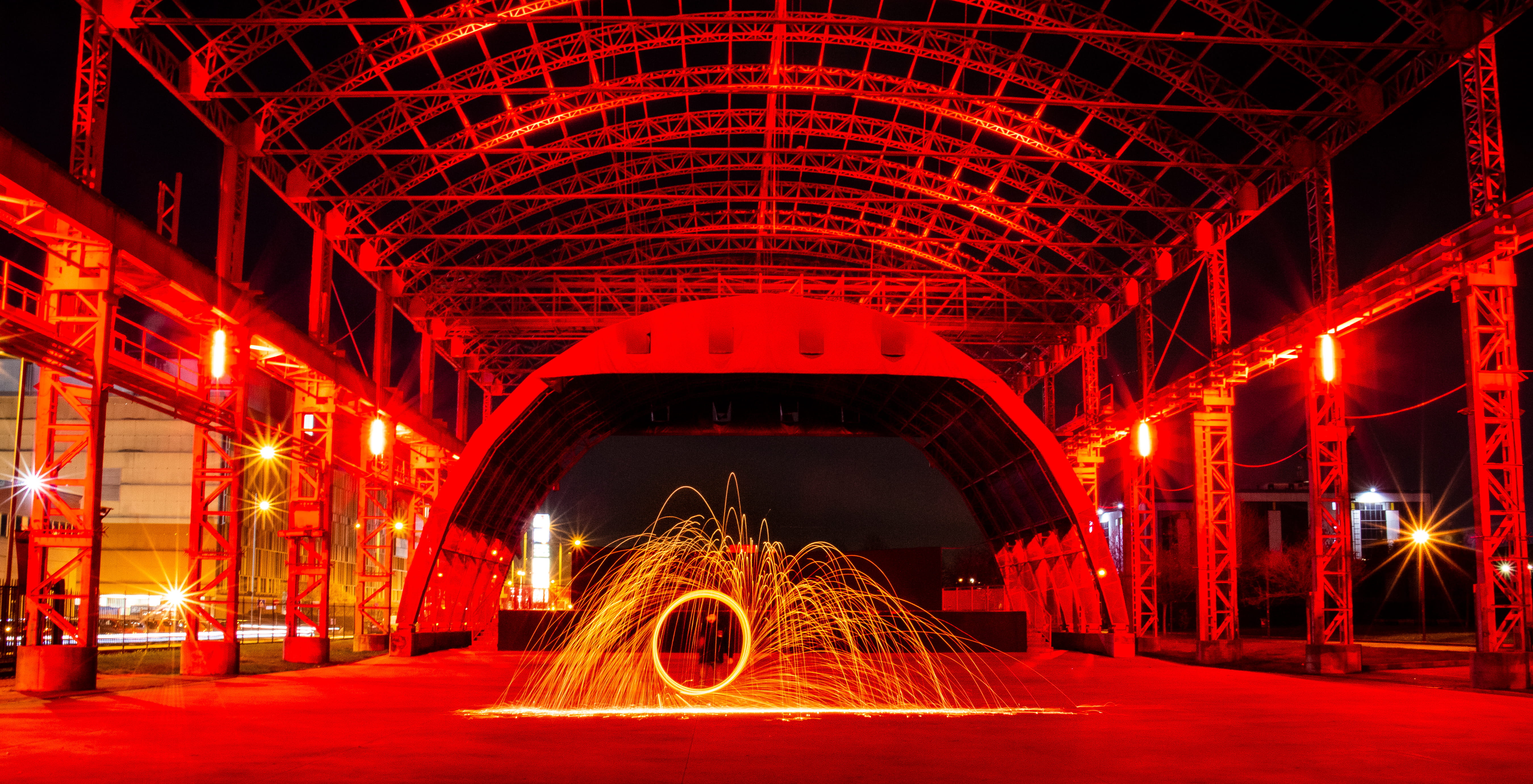 outdoors, illuminated, lighting equipment, led, interior design, wire wool, steel, street, red, structure, 5K, light, water, stage, no people, connection, HD Wallpaper