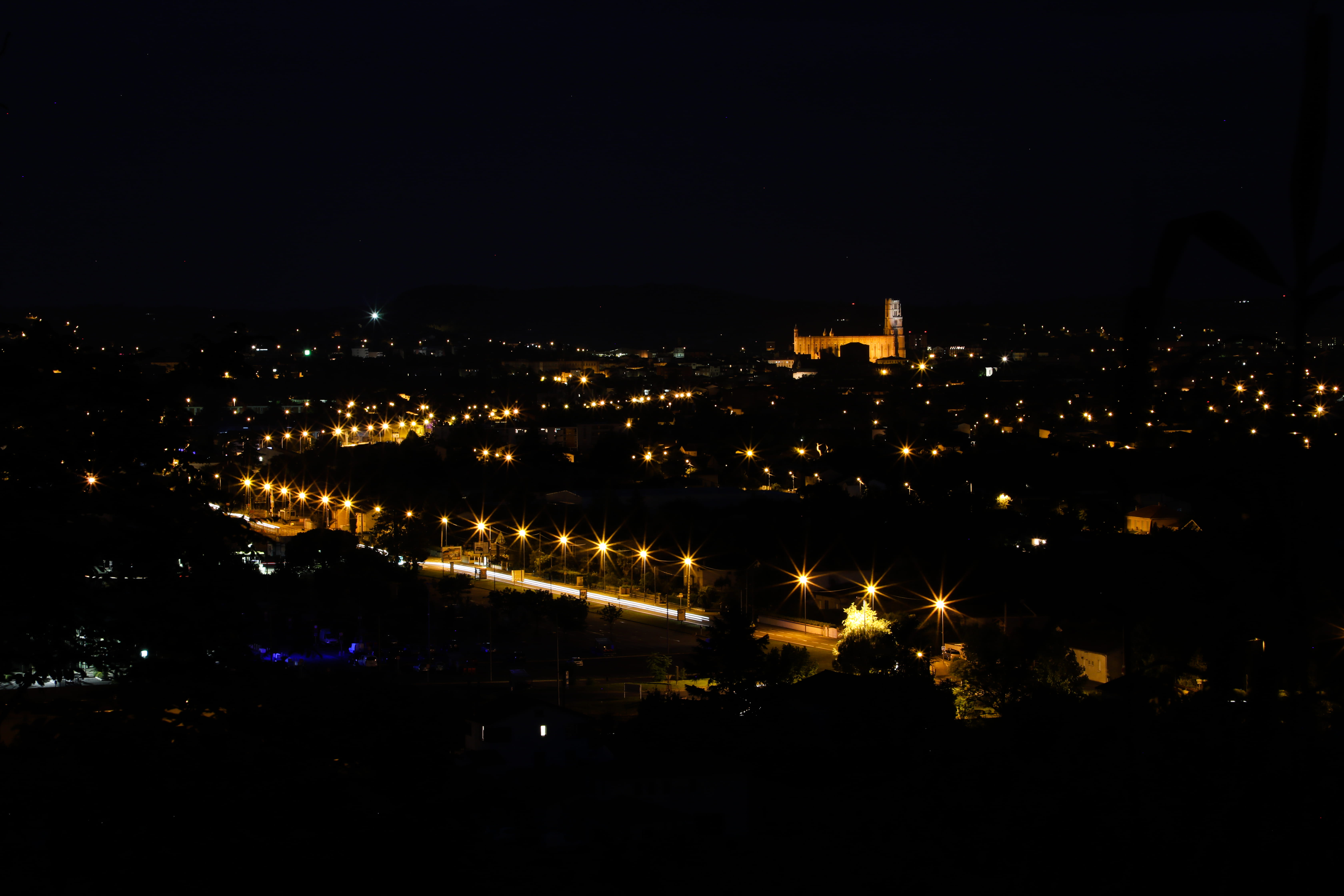 luminosity, cityscape, built structure, aerial view, outdoors, illuminated, sky, nightlife, city, copy space, landscape, 5K, high angle view, light, no people, HD Wallpaper