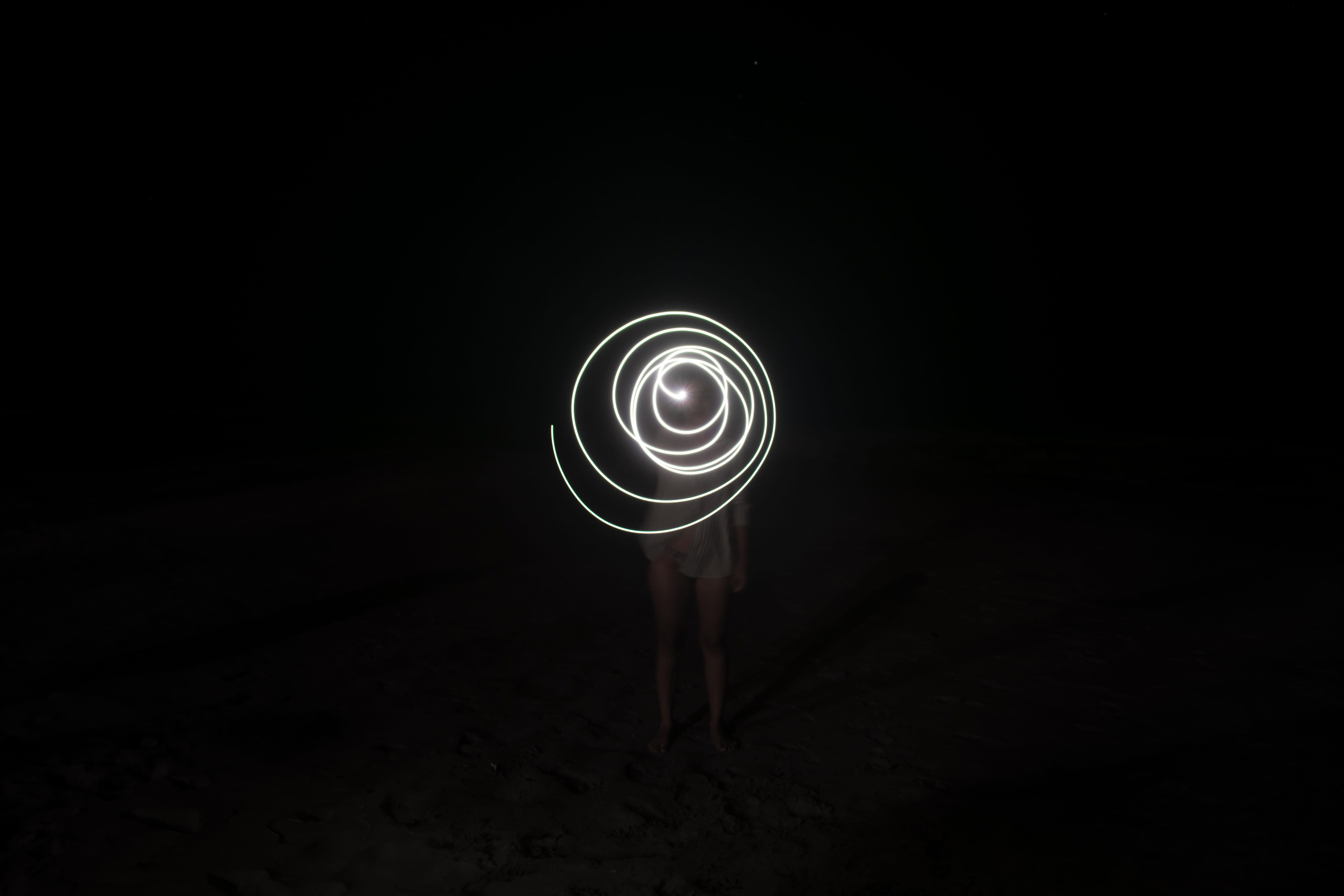  shape, standing, light trail, concentric, amazing, dark, one person, night, light, copy space, máncora district, lighting equipment, espiral, HD Wallpaper