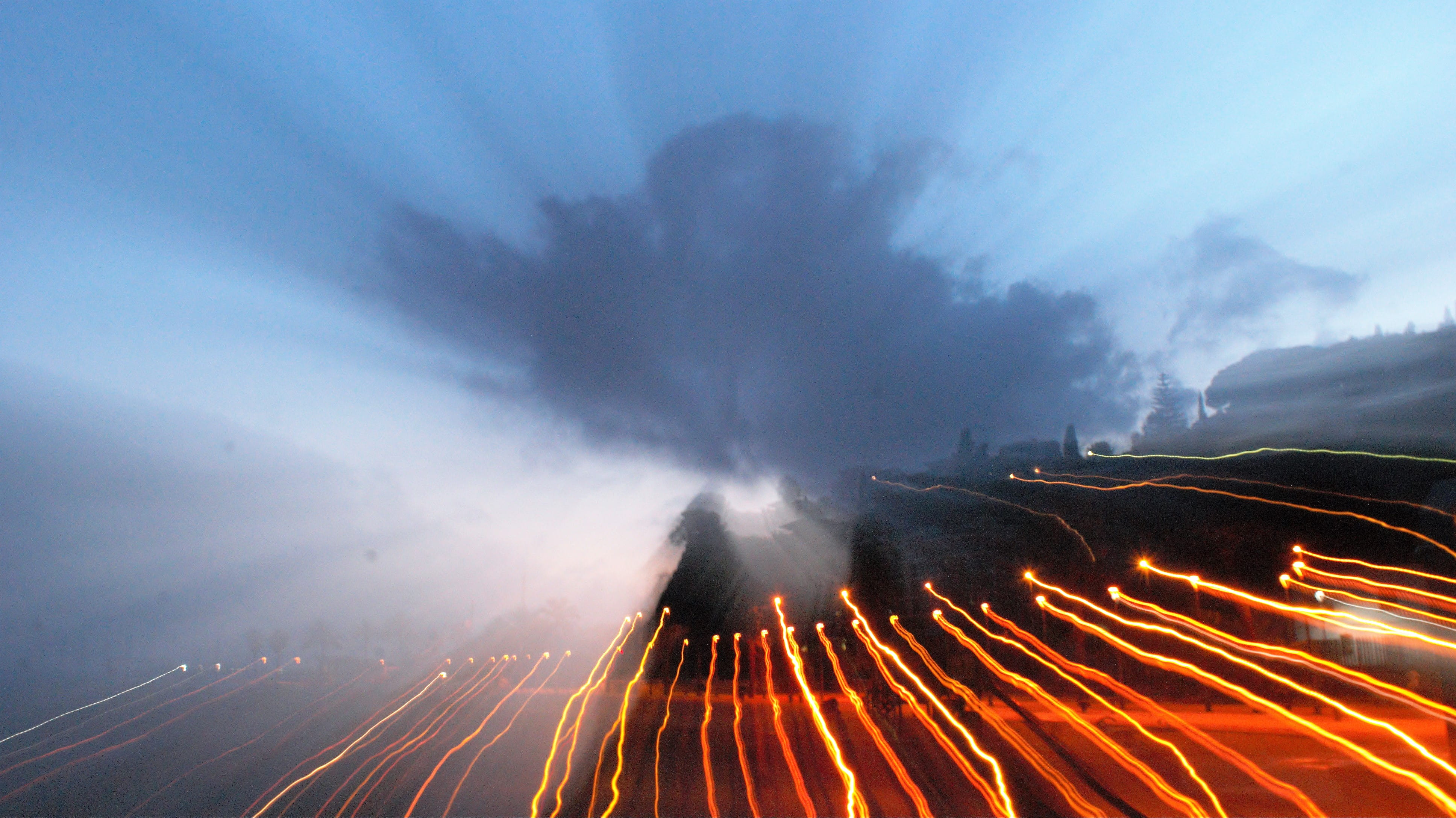 motion, no people, smoke - physical structure, lights, beauty in nature, night, cloud - sky, exploding, sky, power in nature, environment, lightpainting, HD Wallpaper
