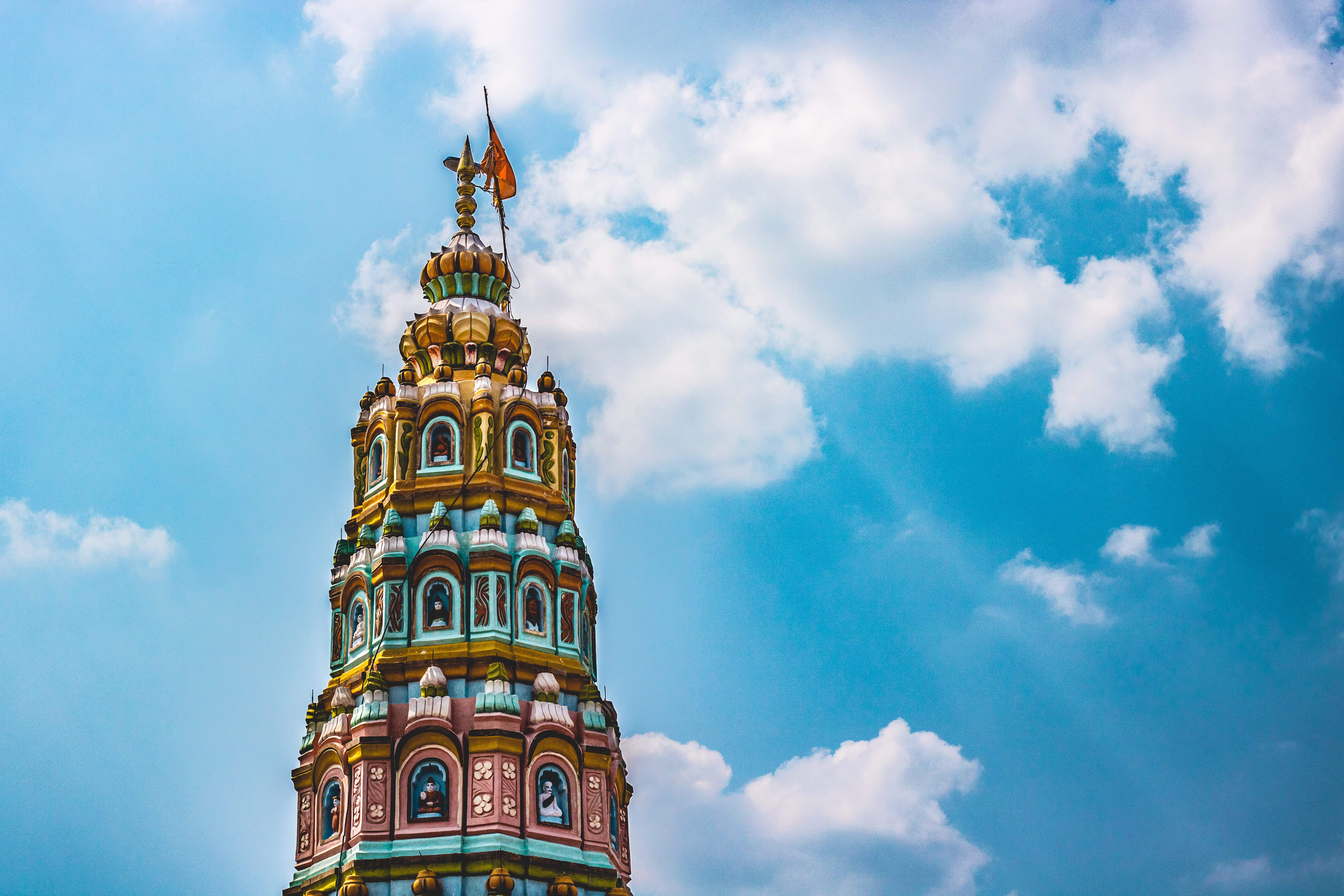 spirituality, monastery, pray, belief, cloud - sky, nature, tourism, place of worship, spire, 5K, prayer, sky, god, temple, flag, worship, clouds, government, HD Wallpaper