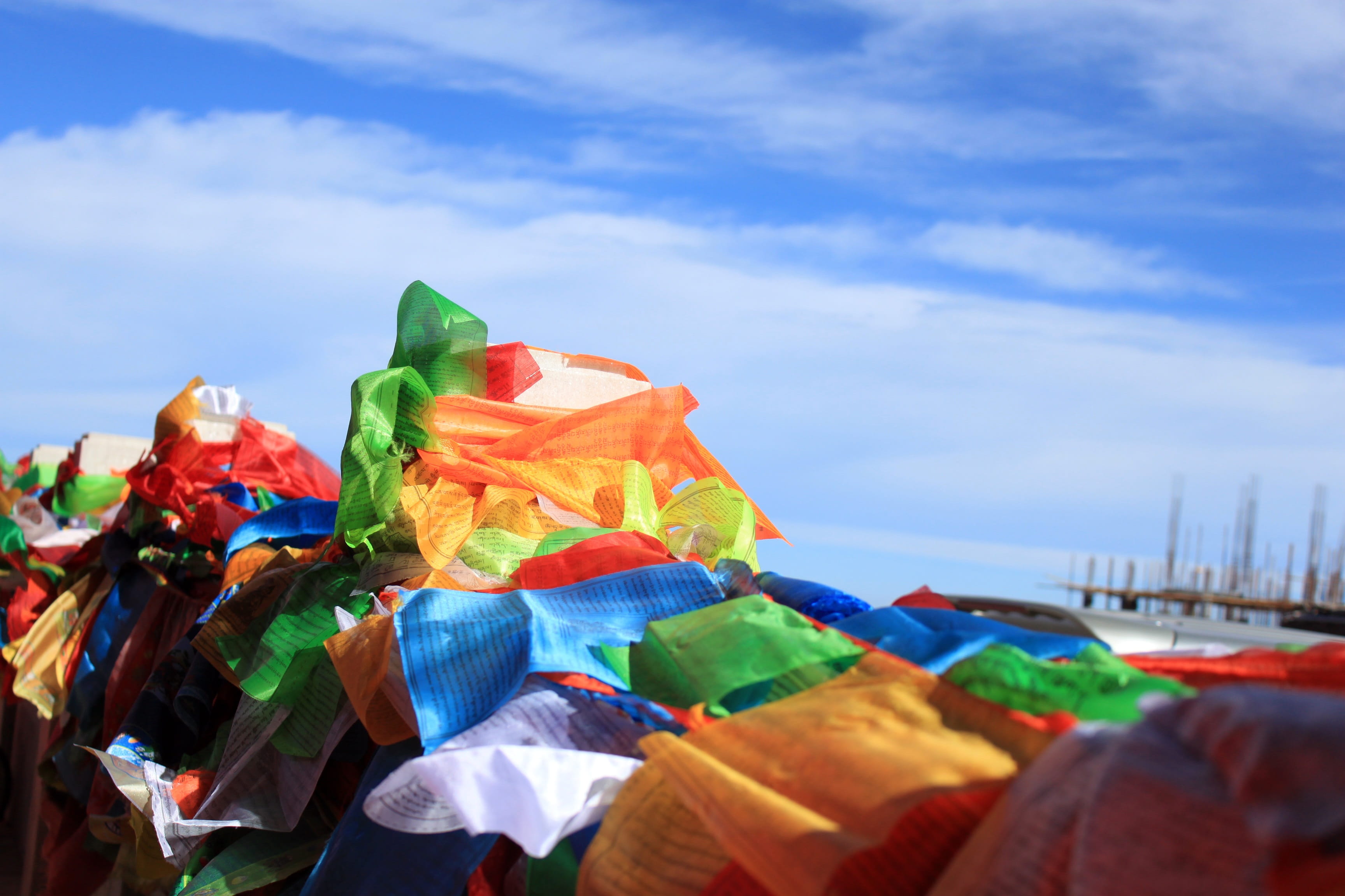 beach, nature, no people, 2K, multi colored, Colored, day, close-up, Religion, sky, focus on foreground, sea, low angle view, flag, choice, large group of objects, HD Wallpaper