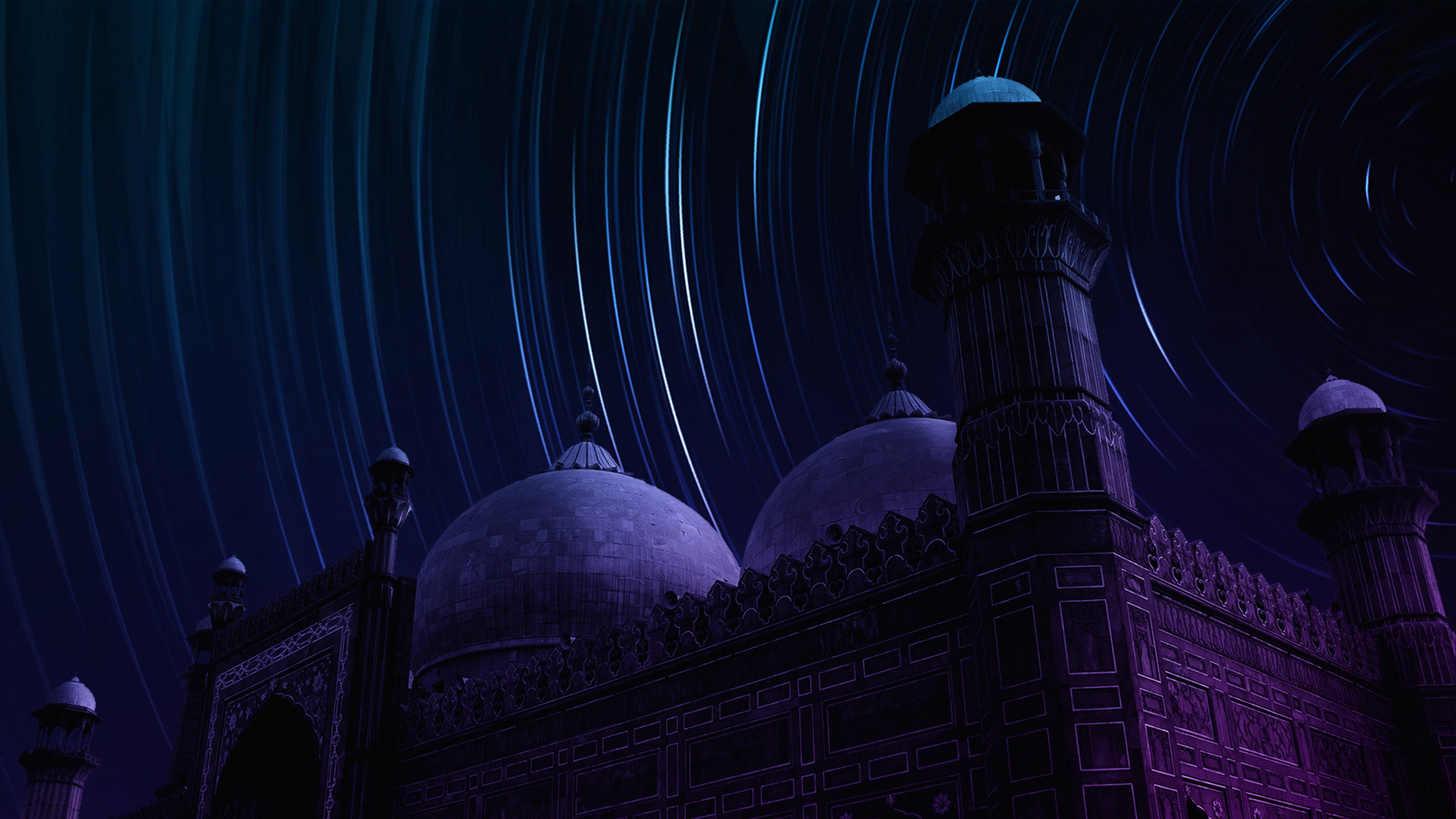 Purple, mosque, 2K, Badshahi, trail, star, HD Wallpaper