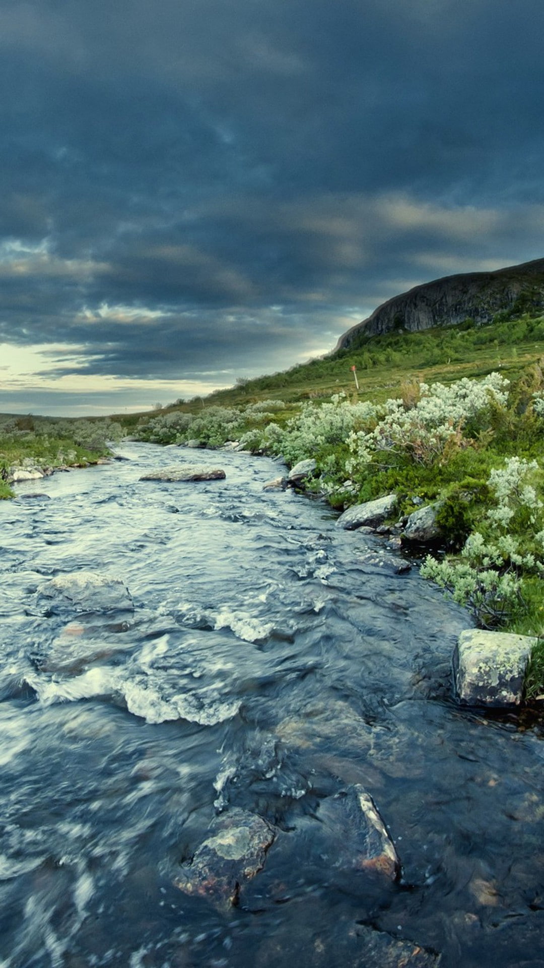 rock - object, tranquility, non-urban scene, cloud - sky, flowing, land, waterfront, outdoors, flowing water, sky, stream nature pivot, 1080P, solid, motion, Phone HD Wallpaper