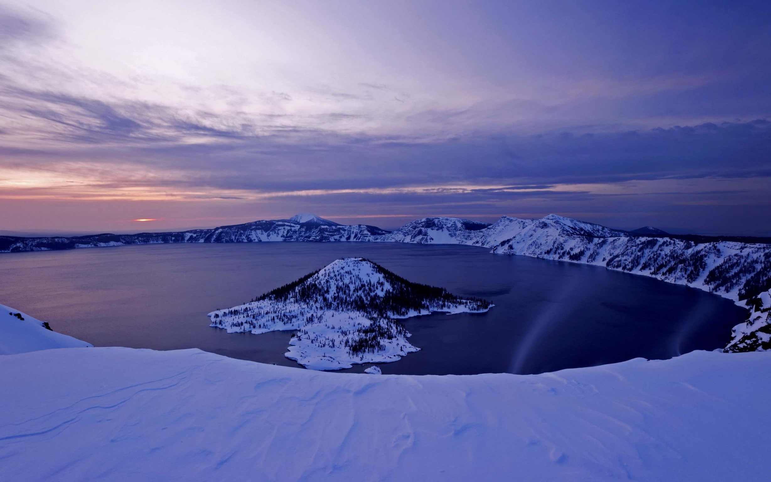 snowcapped mountain, cloud - sky, landscape, beauty in nature, mountains, no people, 1080P, winter, sky, lake, crater lake, sunset, scenics - nature, water, HD Wallpaper