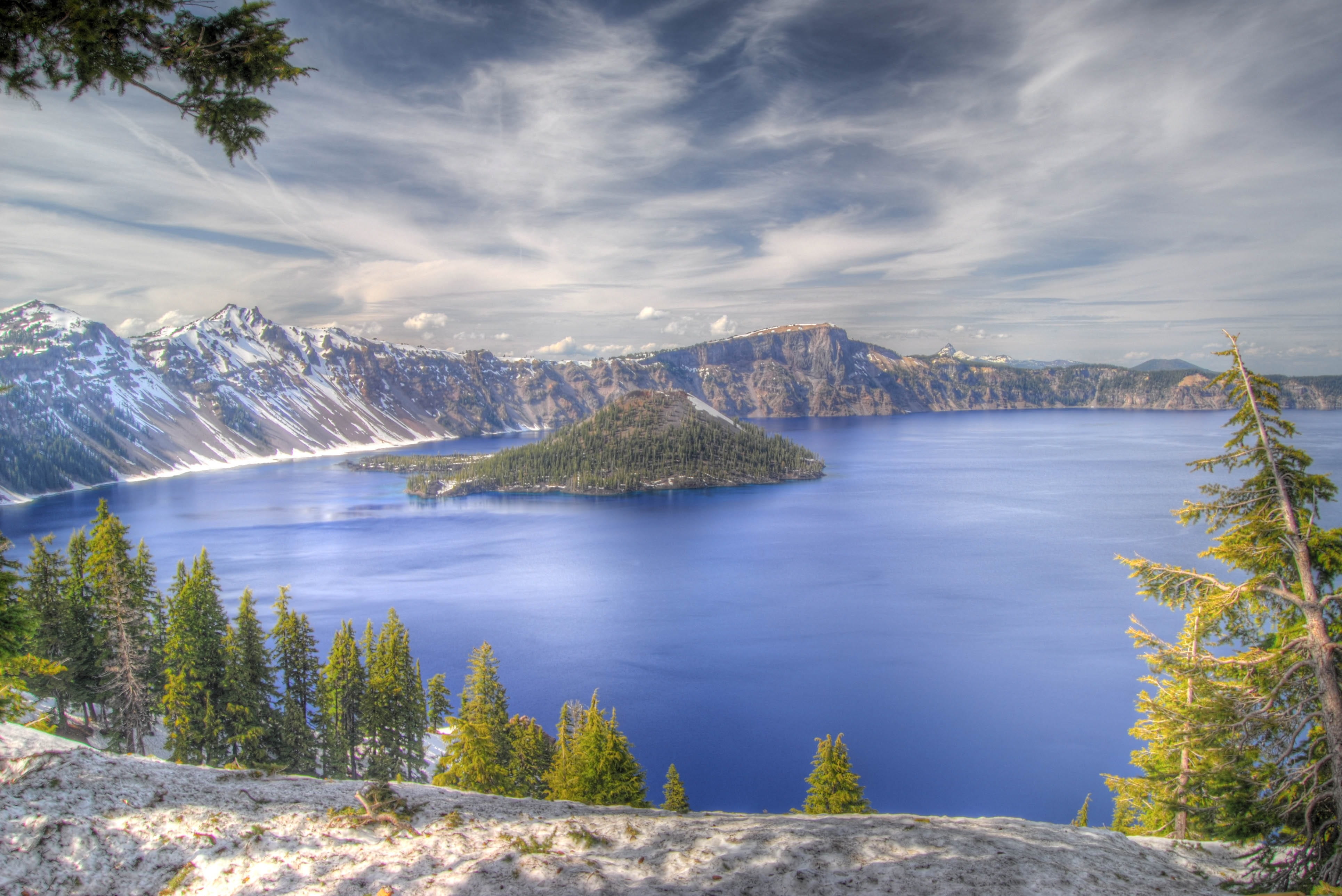 land, sky, plant, photo, scenics - nature, no people, coniferous tree, usa, oregon, lake, idyllic, beauty in nature, deep blue, mountain range, tranquil scene, HD Wallpaper