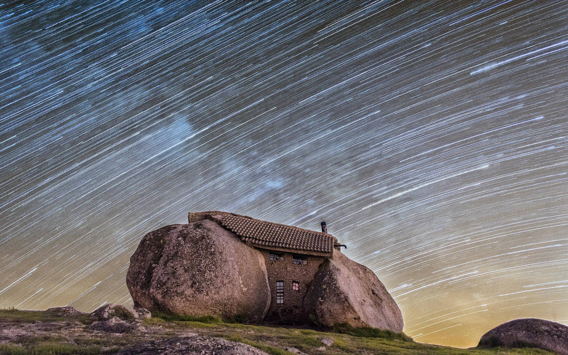 landscape, brown, scenics - nature, star - space, science, nature, house, no people, concrete, night, milky way, tranquility, beauty in nature, space and astronomy, HD Wallpaper