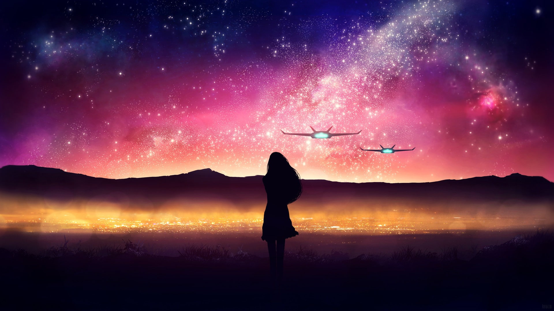 constellations, digital art, 1080P, spaceship, HD Wallpaper