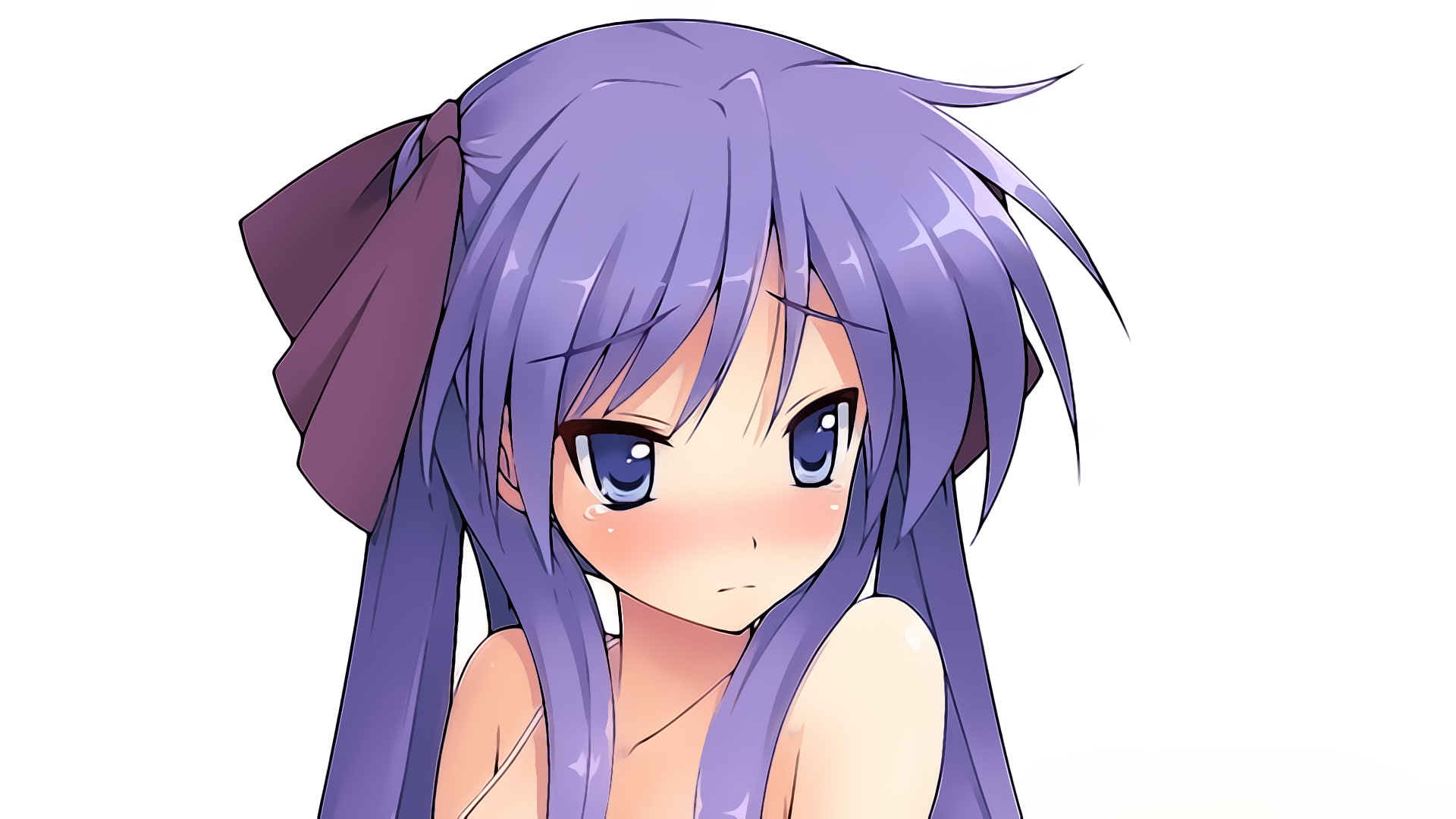 cygnus, eyes, blush, hiiragi, star, 1080P, long, close, purple, hair, lucky, kagami, HD Wallpaper