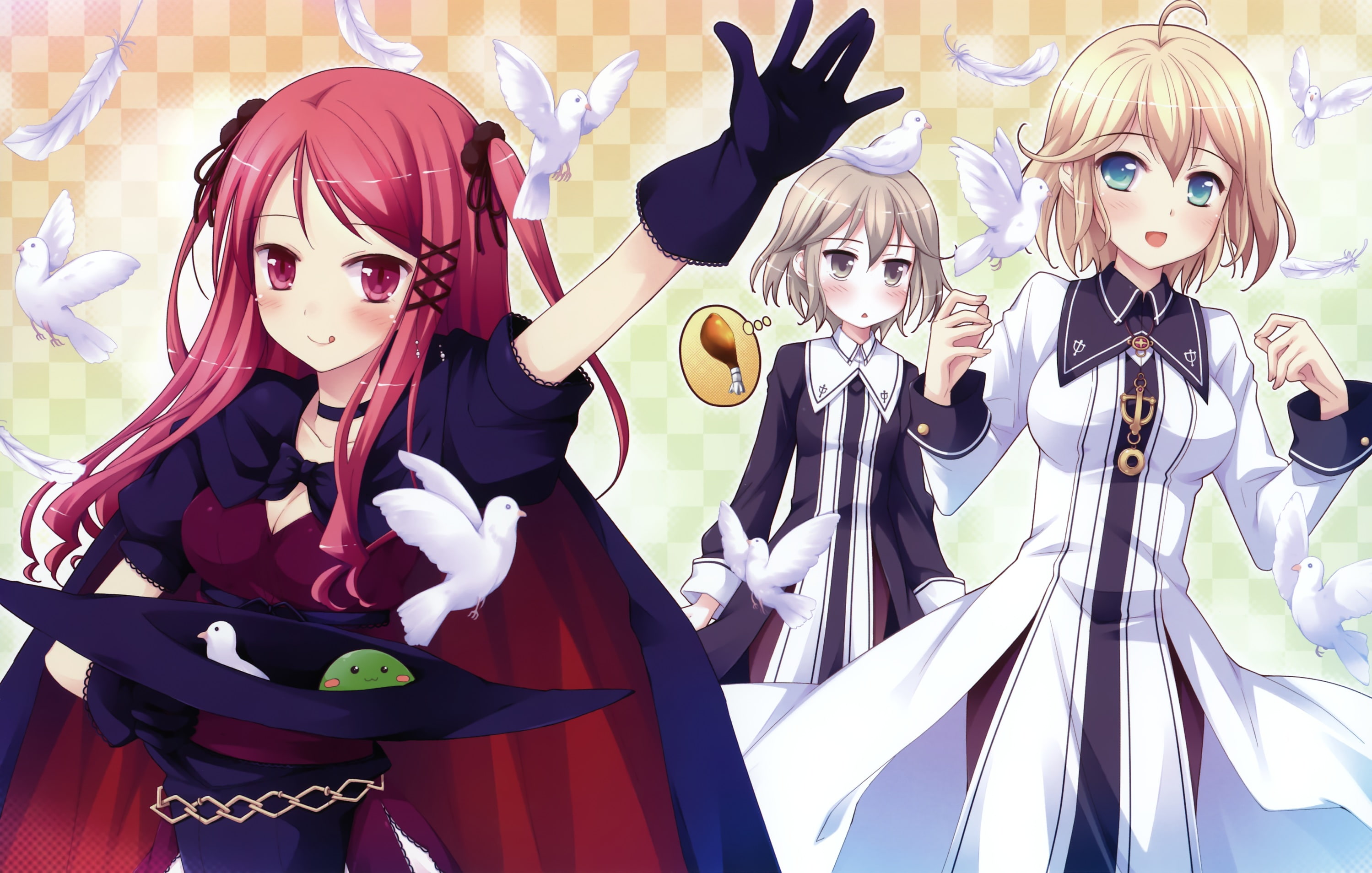 uniform, saimon, garden, hat, 2K, feathers, misumi, hinomiya, witch 039 s, ayari, animal, windmill, scan, witch, dress, ko cha, bird, eclair, HD Wallpaper